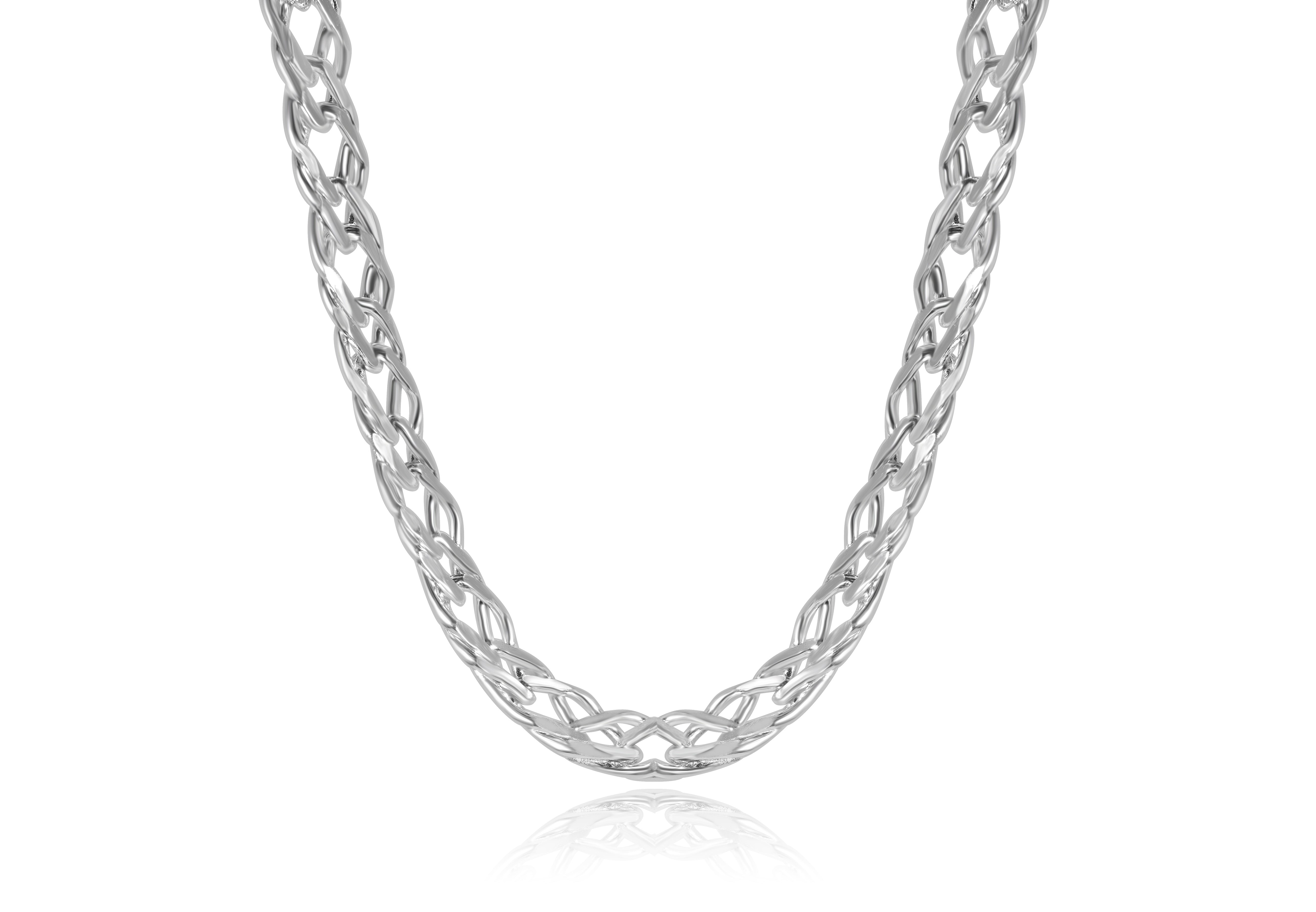 Sterling Silver Rhodium Plated 7mm Rombo 22 inch Chain