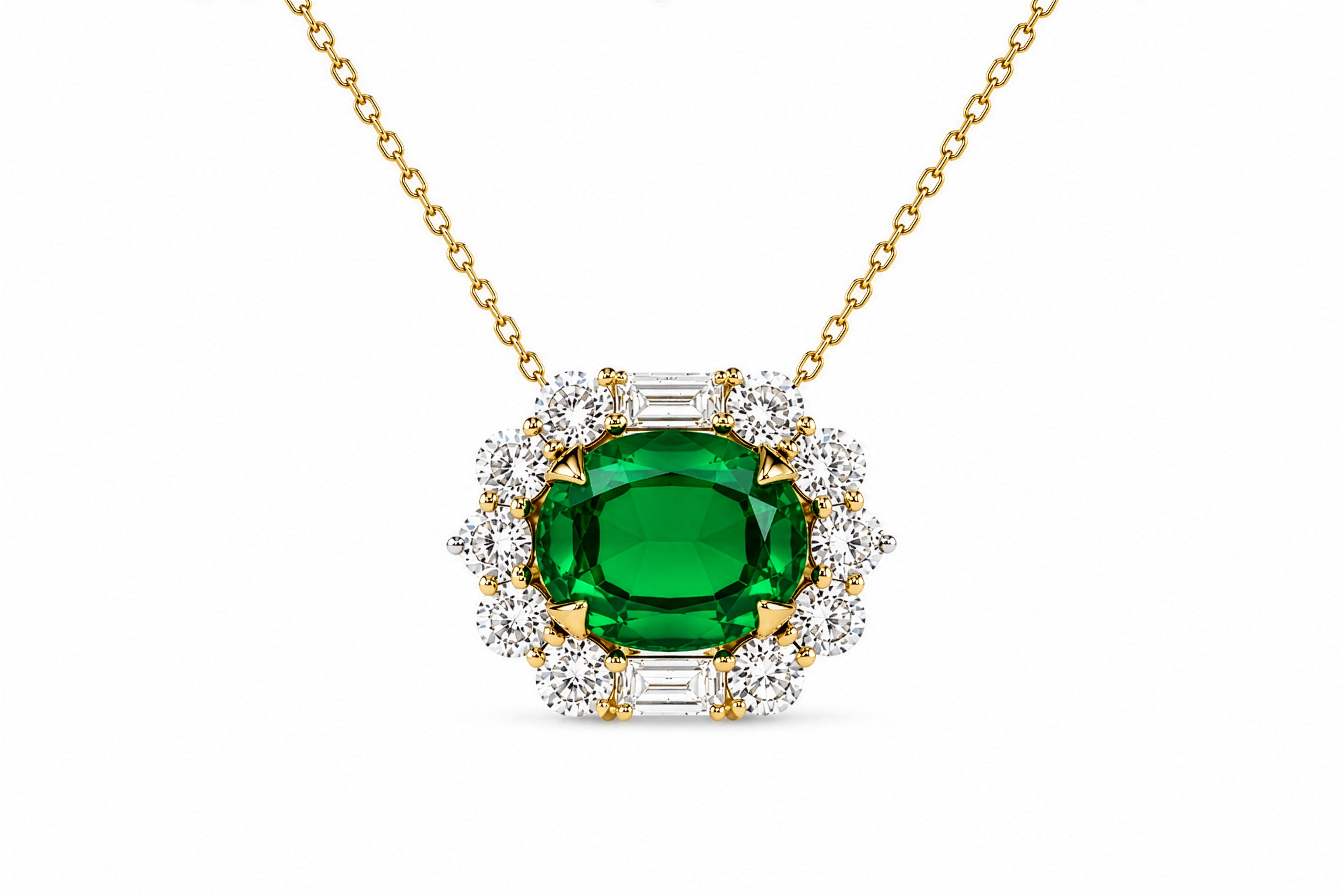 14K Yellow Gold emerald and Diamond Pendant