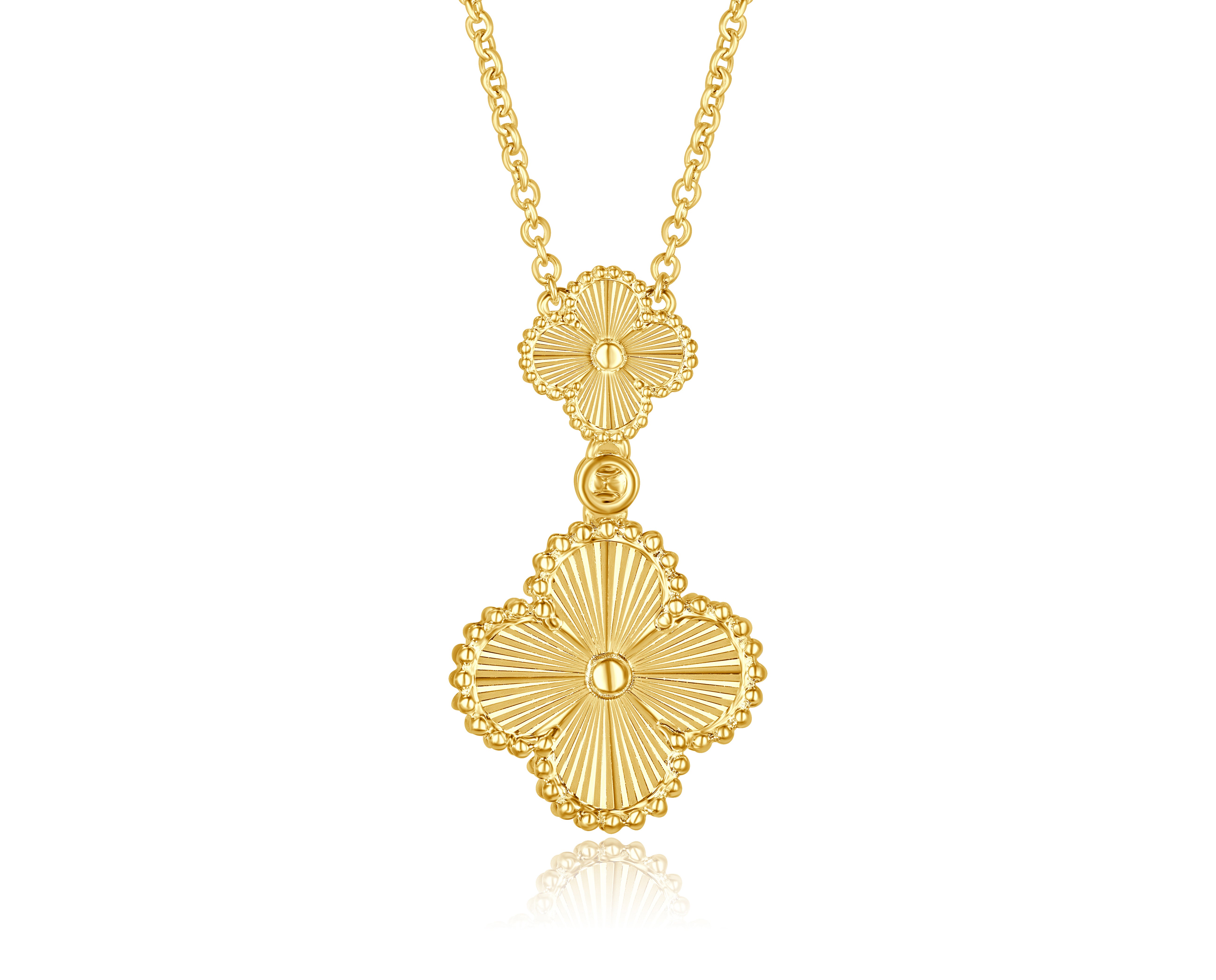 14K Yellow Gold Diamond Clover Necklace