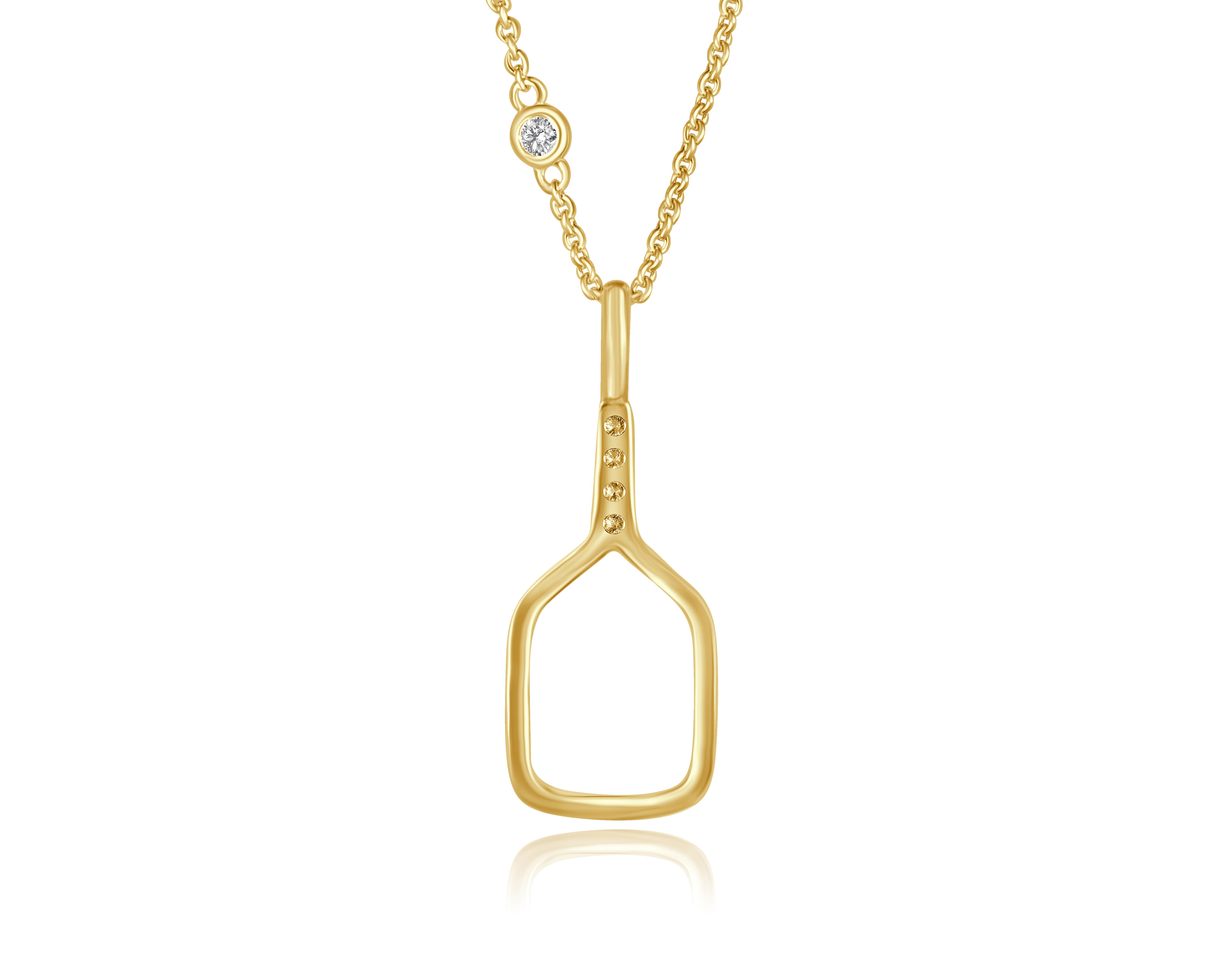 14K Yellow Gold and Diamond Pickle Ball Paddle Pendant