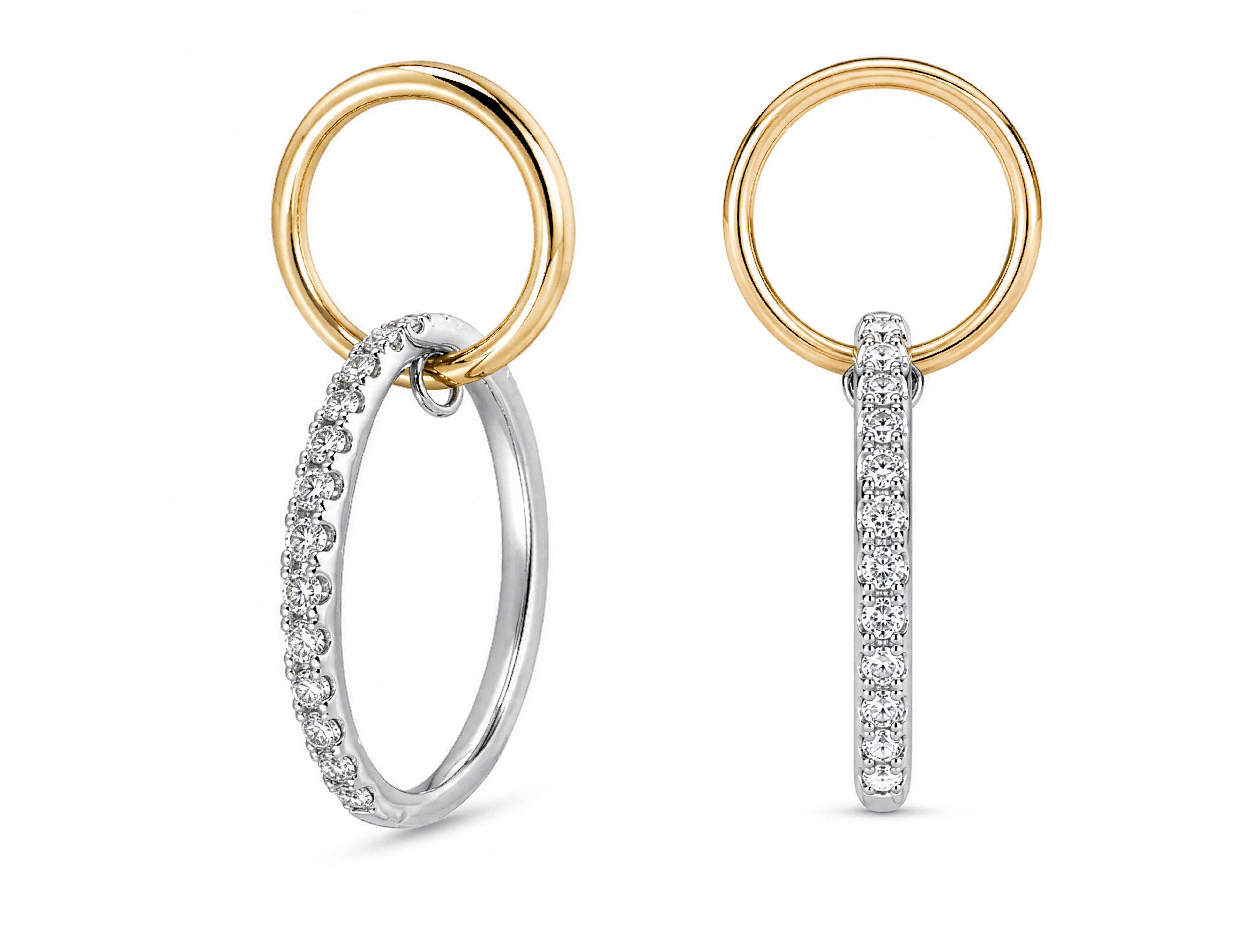 14K Yellow and White Gold Post Drop Earrings