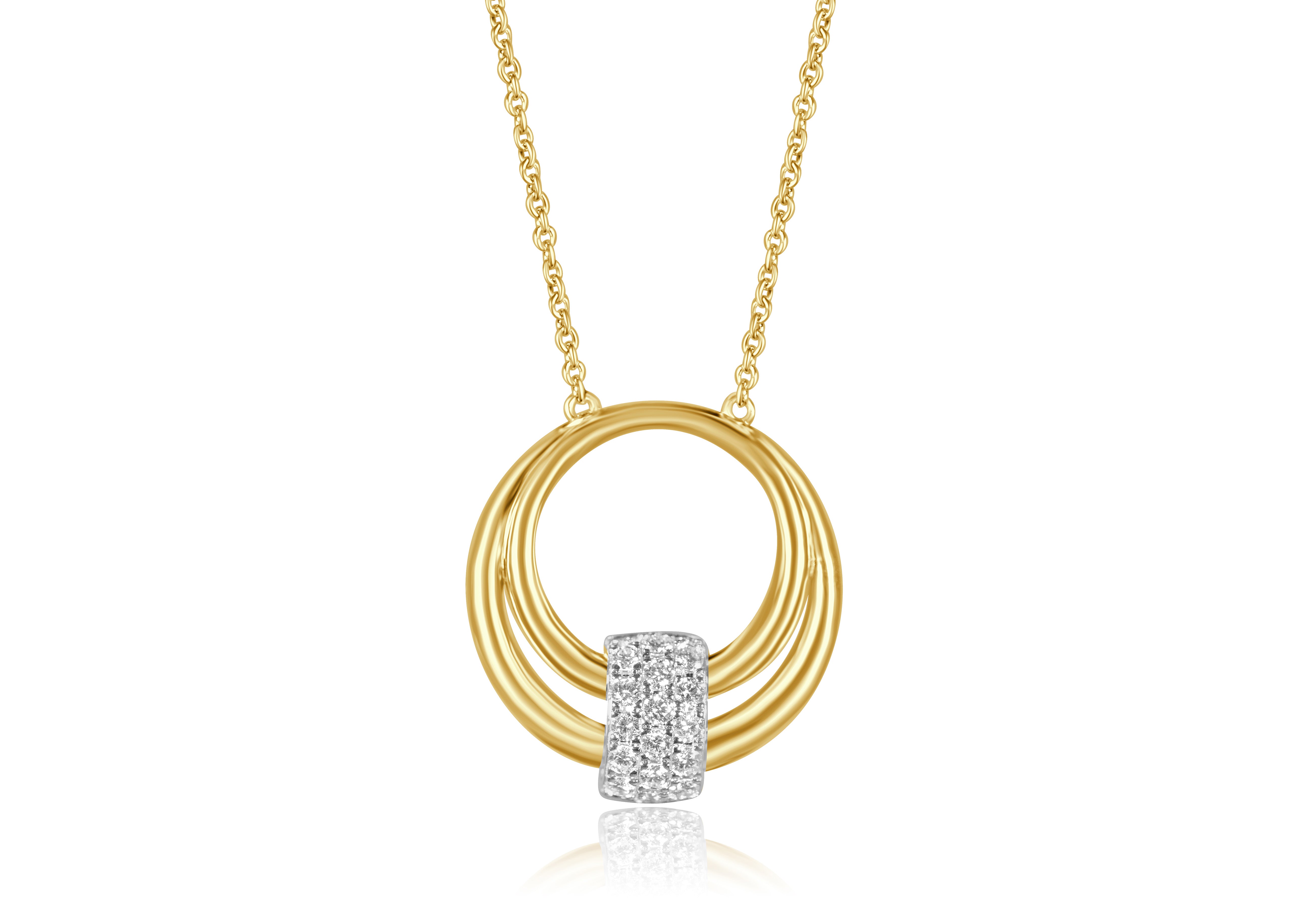 14K Yellow and White Gold Double Circle Diamond Pendant