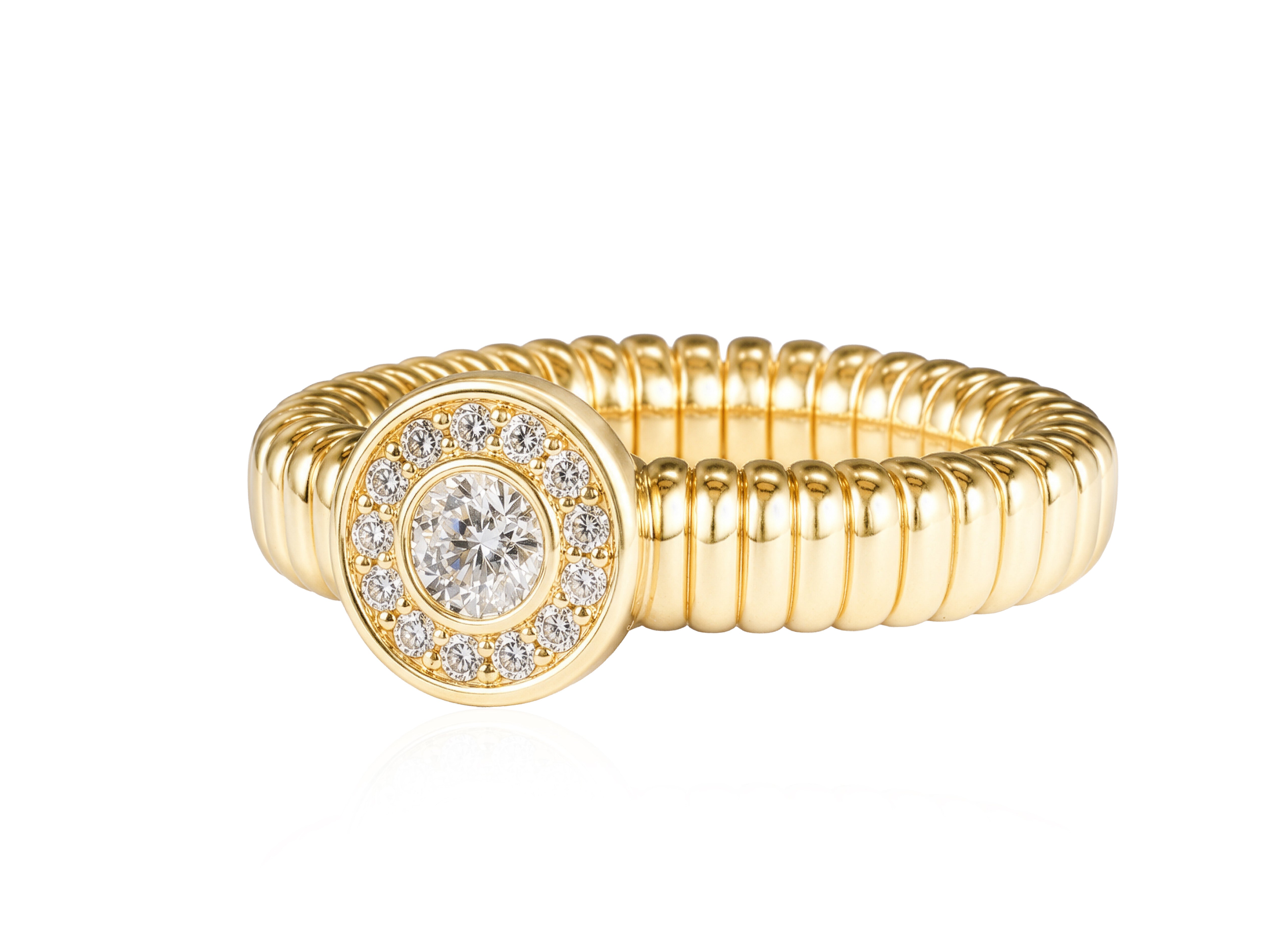 14k Yellow Gold Flexible Ring With Diamond Halo Center