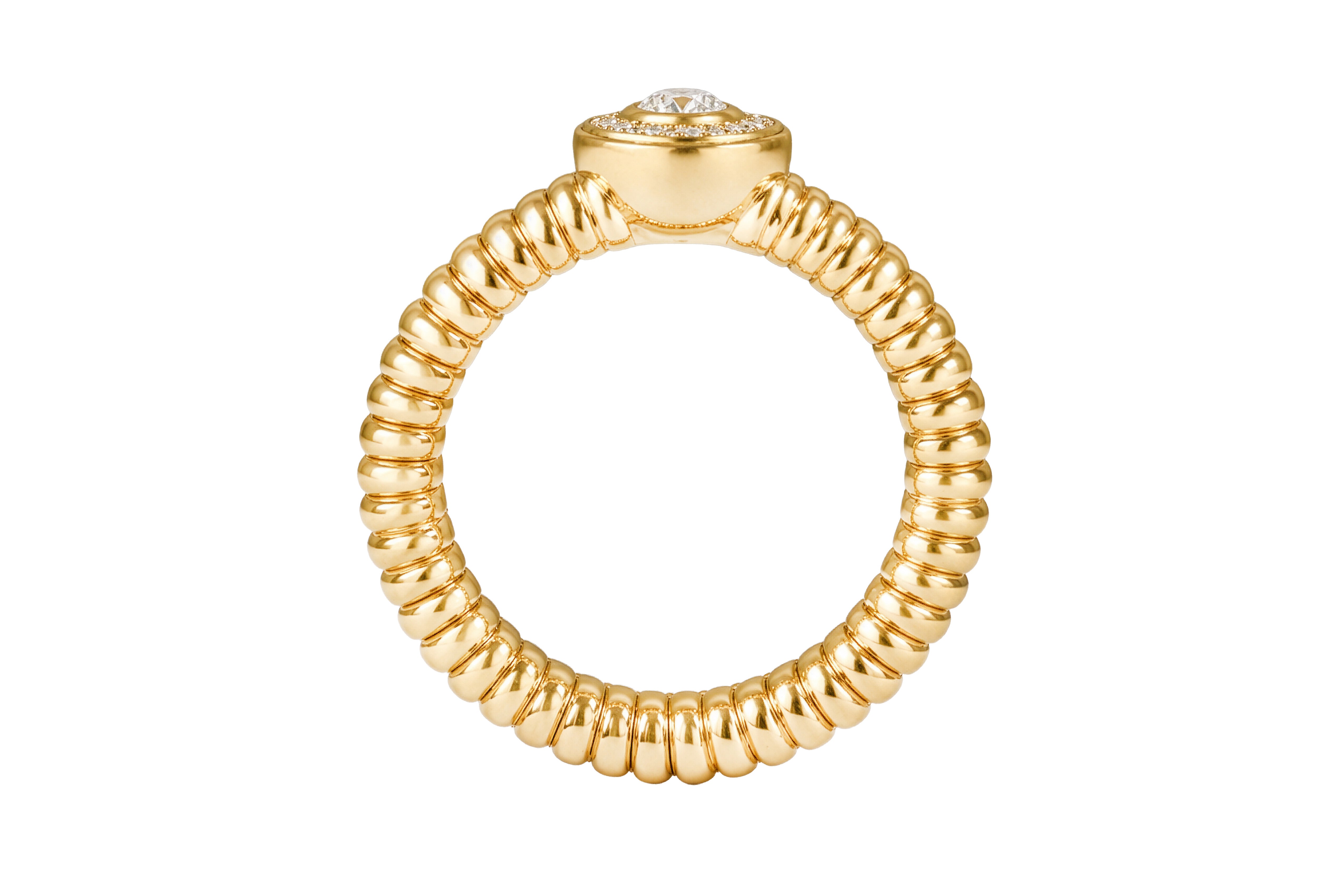 14k Yellow Gold Flexible Ring With Diamond Halo Center