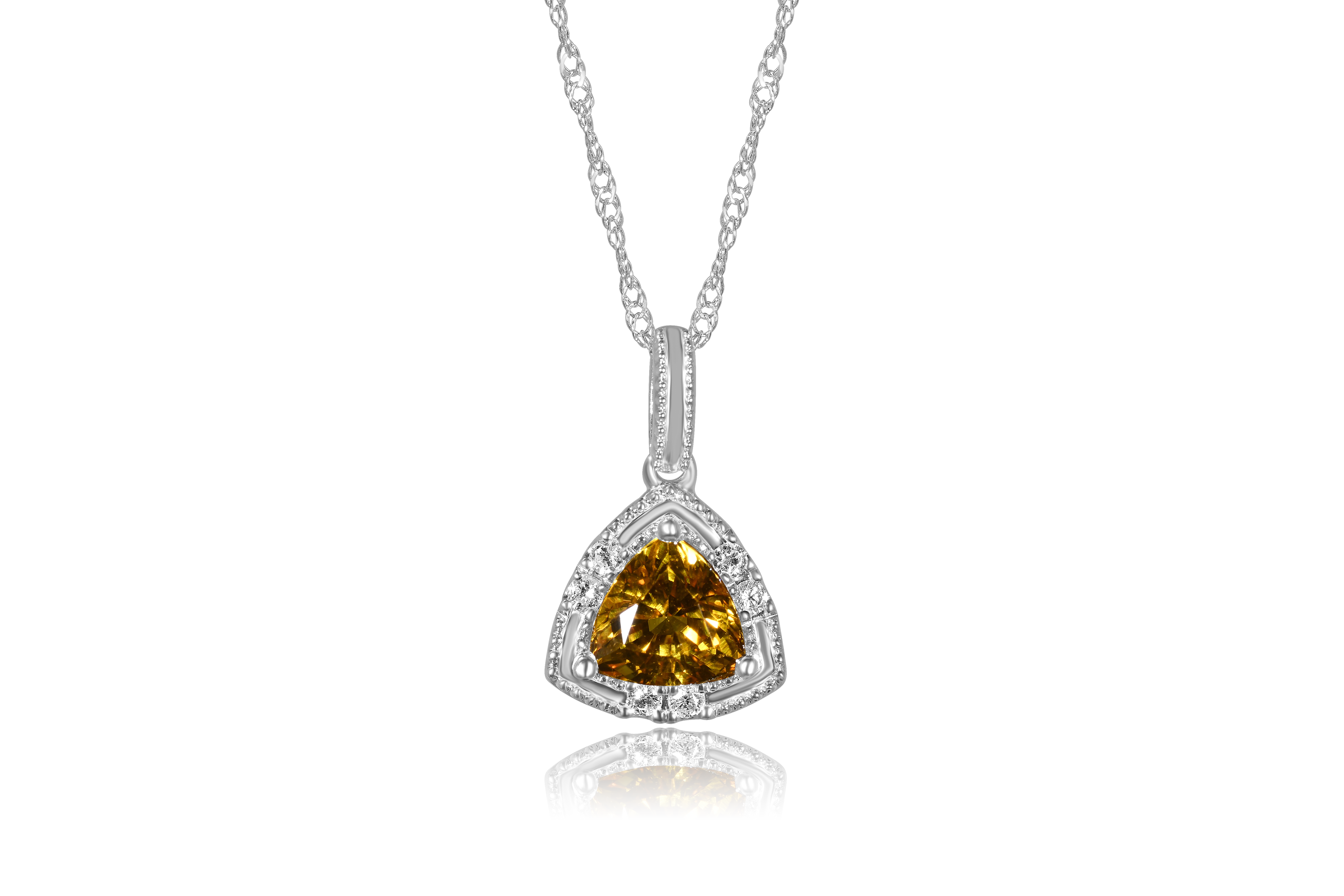 14K White Gold Golden Sapphire and Diamond Halo Pendant