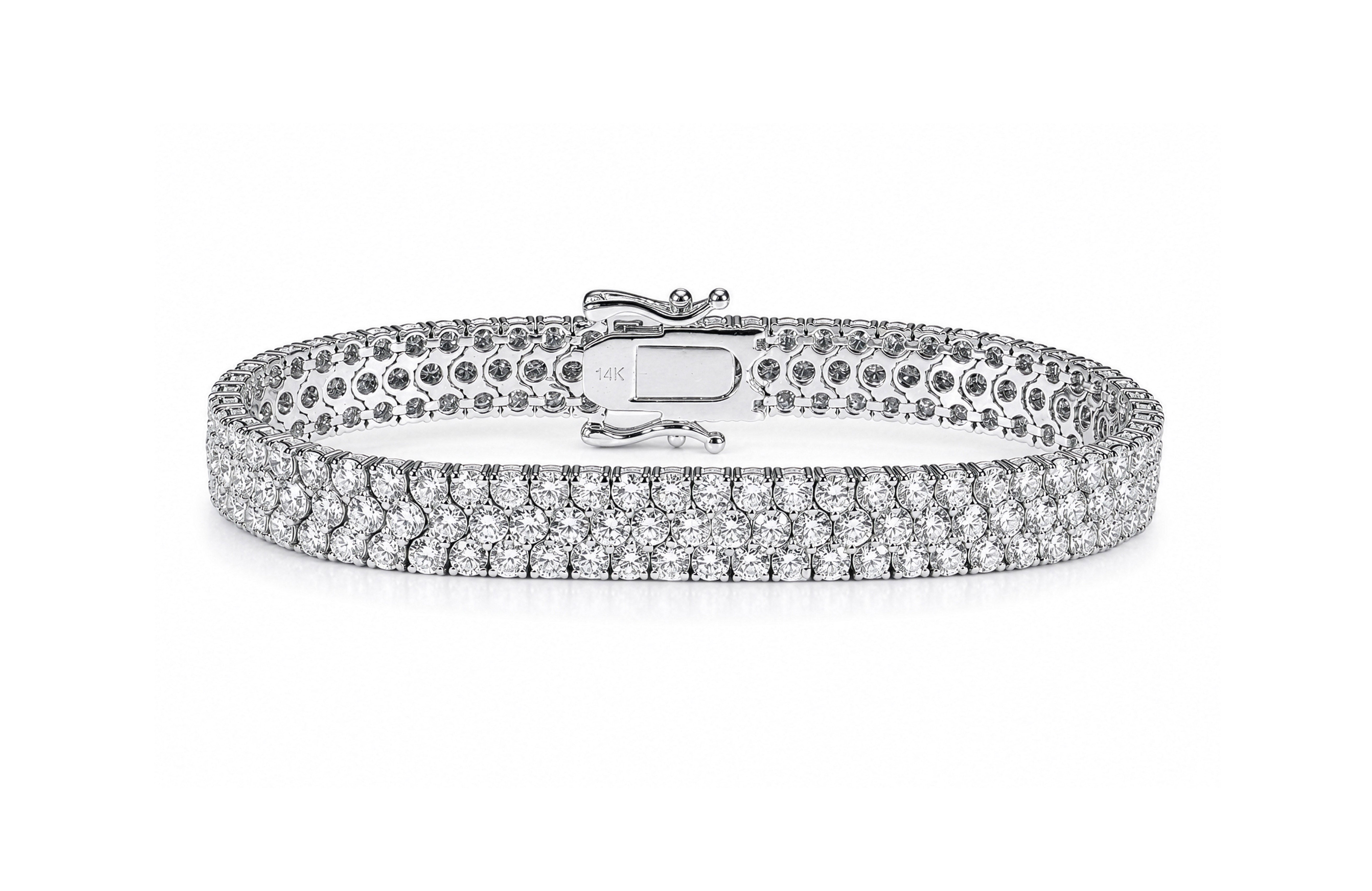 14K White Gold Three Row Lab Grown Diamond Tennis Bracelet