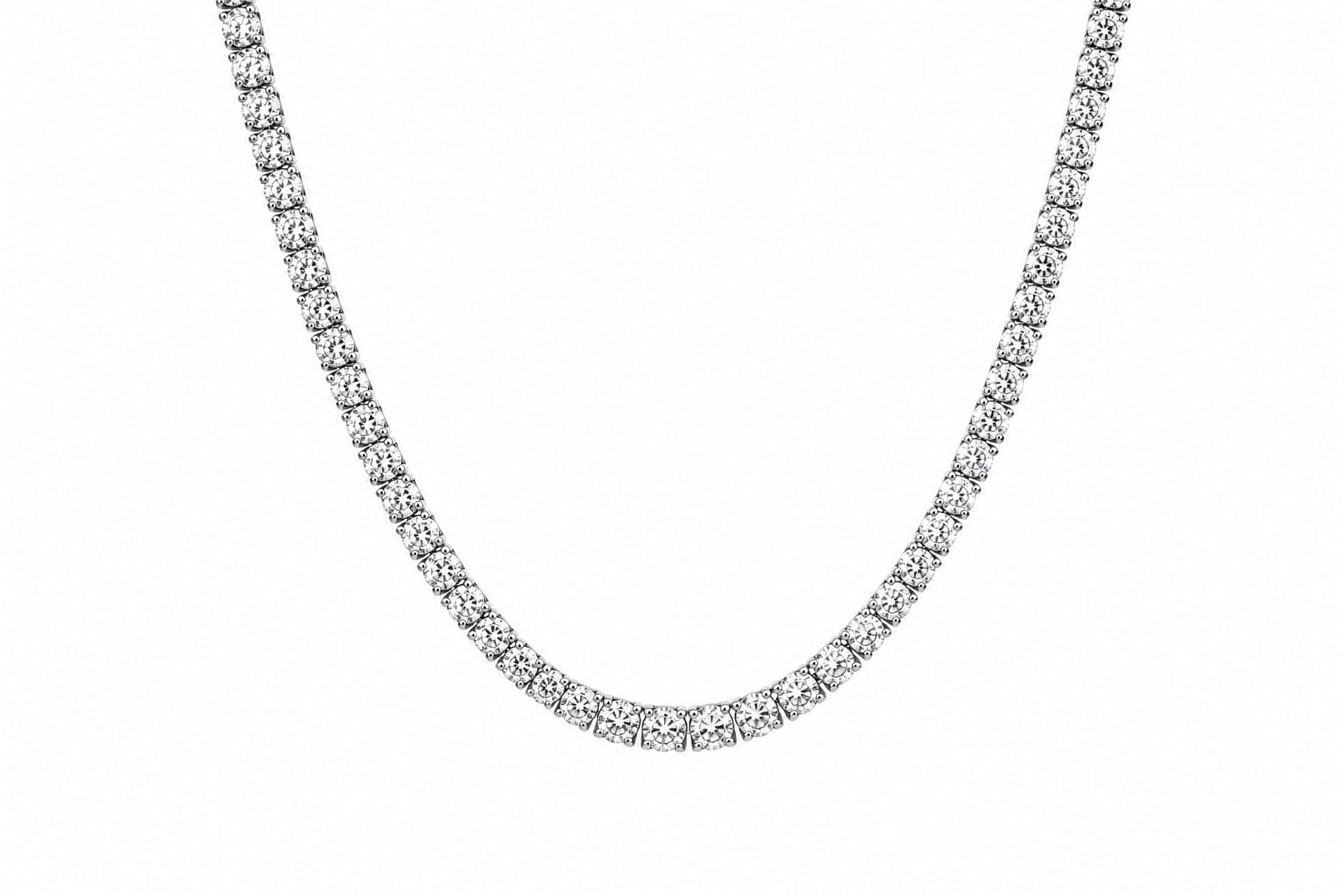 14K White Gold Half Beaded and Half Lab Grown Diamond Tennis Necklace