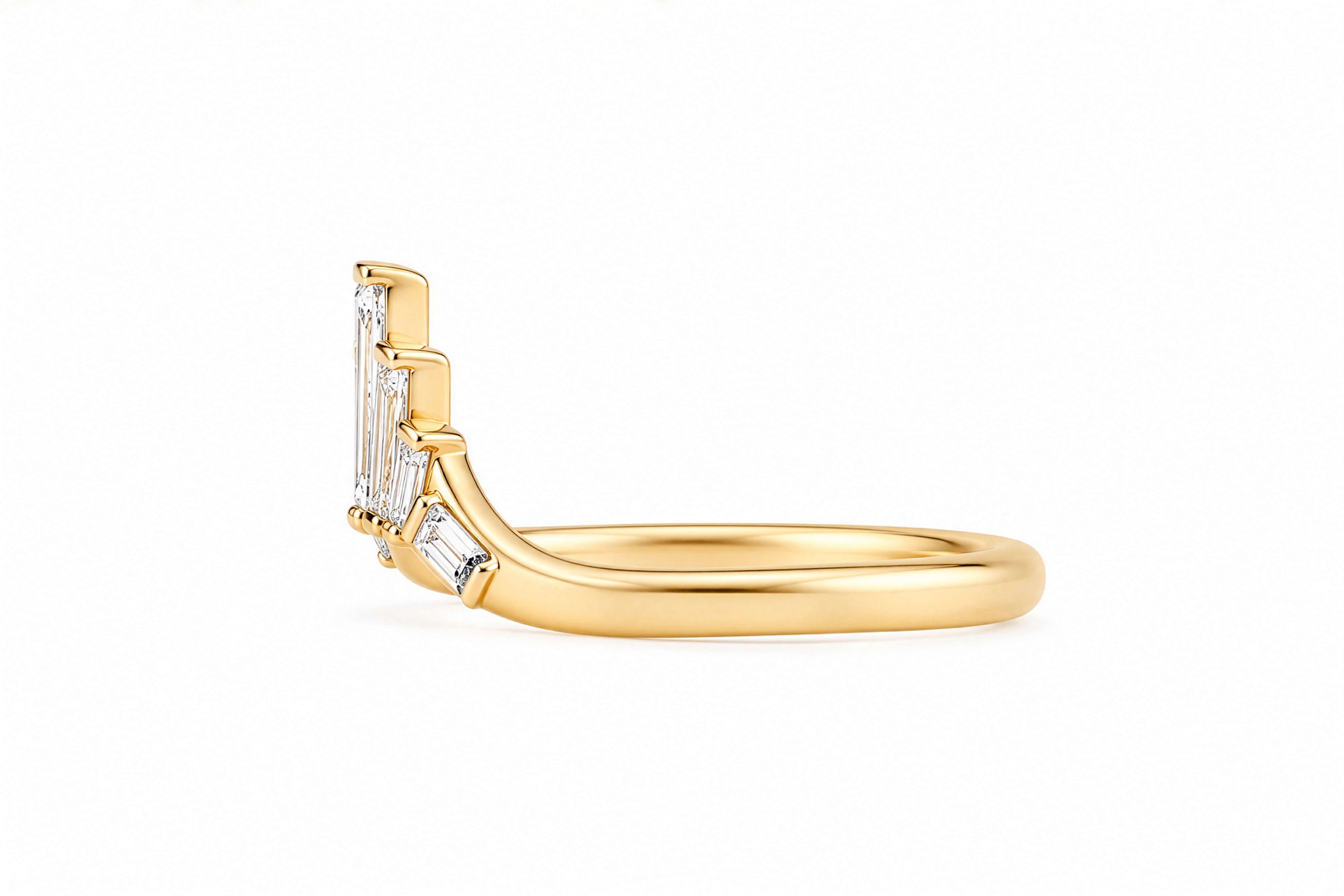 14K Yellow Gold Lab Grown Diamond Accented Curved Wedding Band