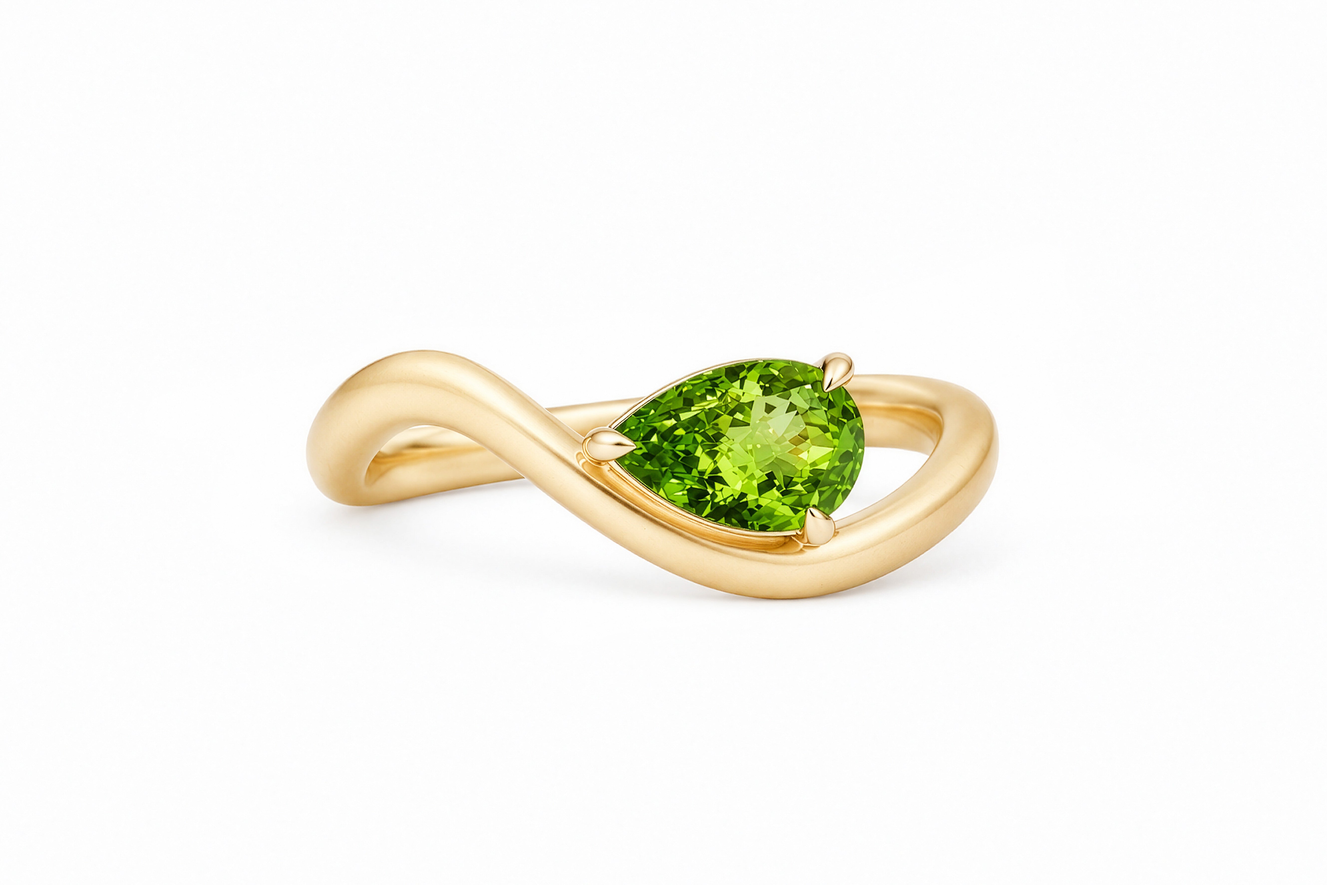 14k Yellow Gold Curved Shank Three Prong Lab Grown Pear Solitaire Ring