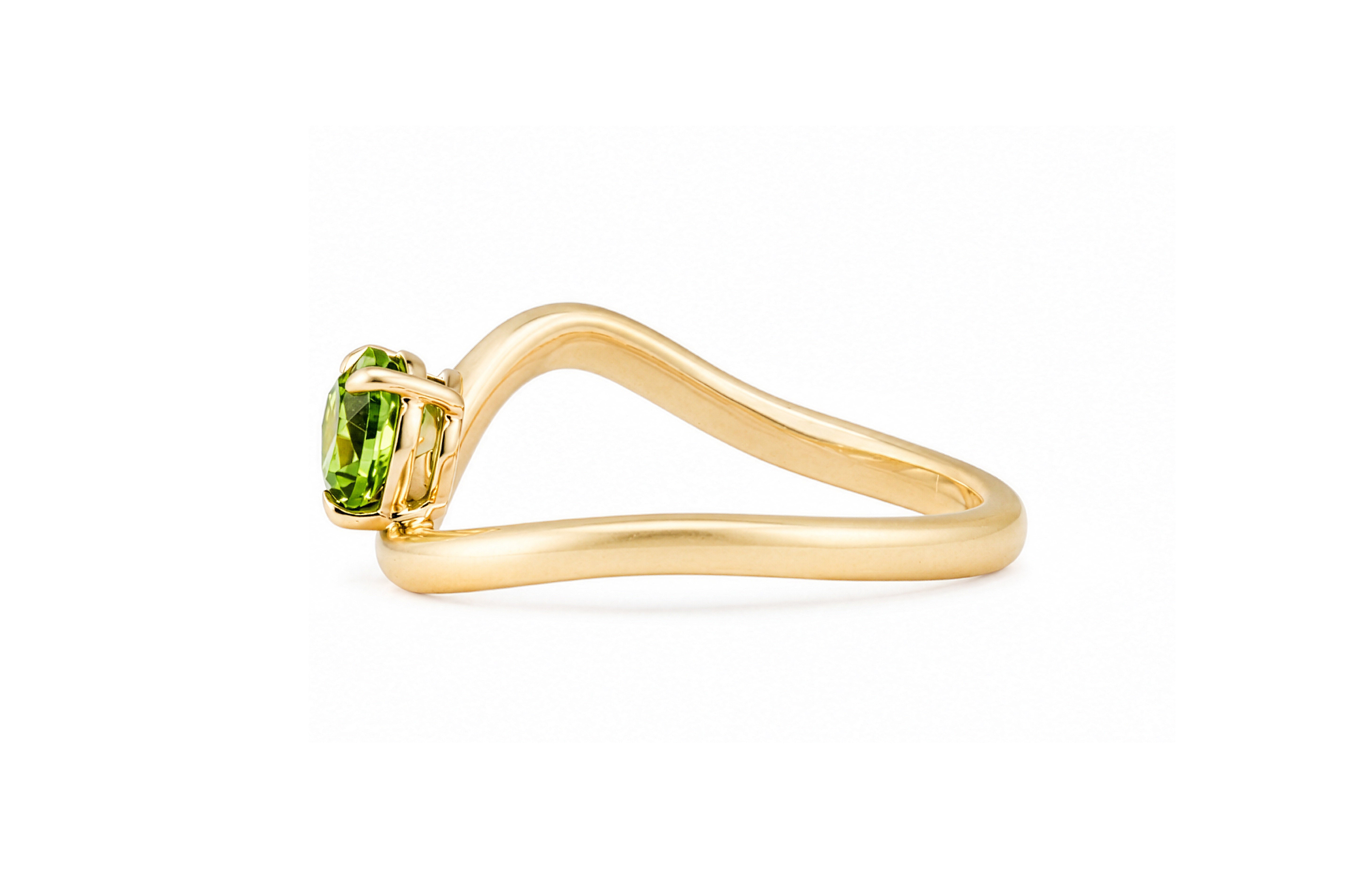 14k Yellow Gold Curved Shank Three Prong Lab Grown Pear Solitaire Ring