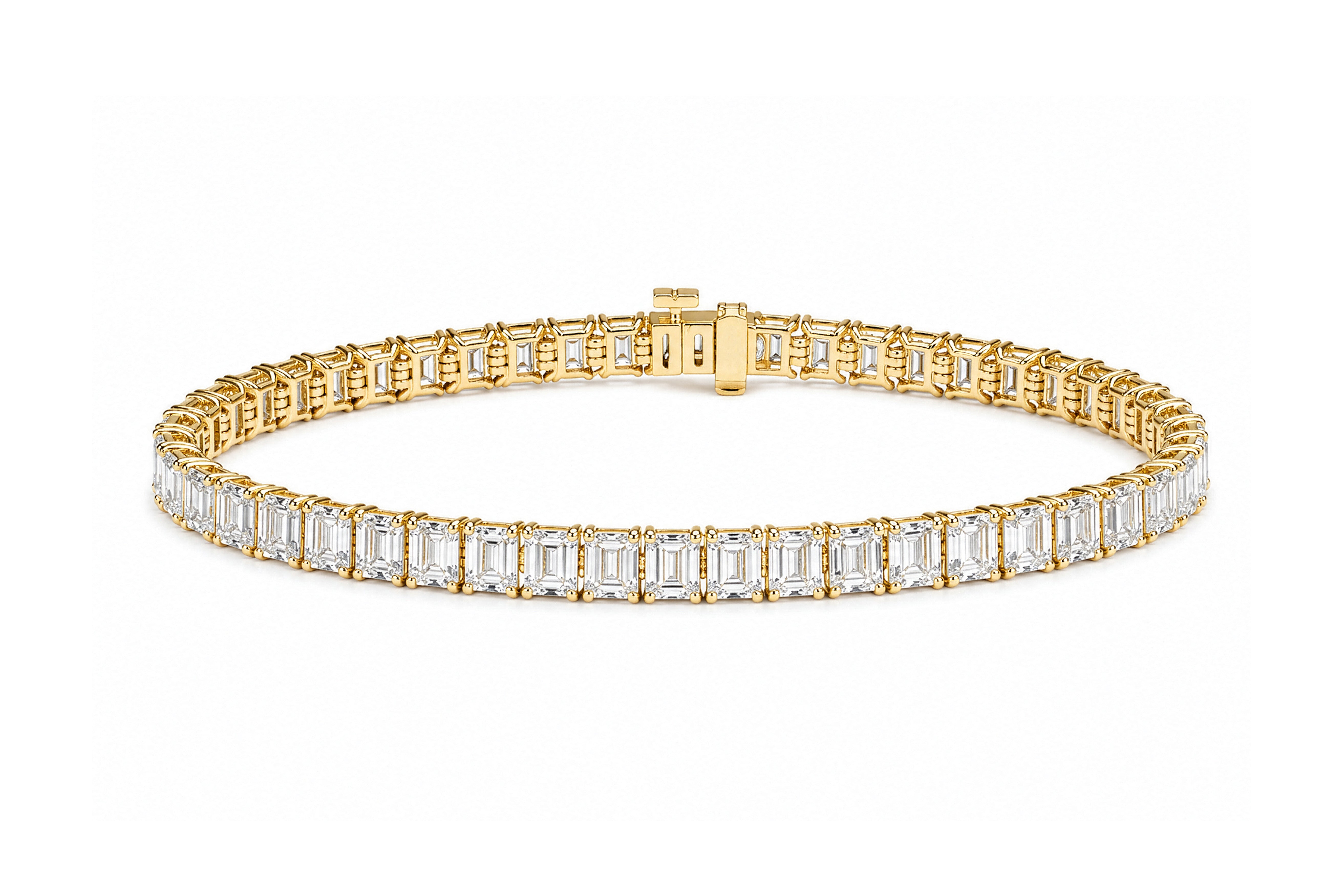 14K yellow Gold Four Prong emerald Lab Grown Diamond Tennis Bracelet