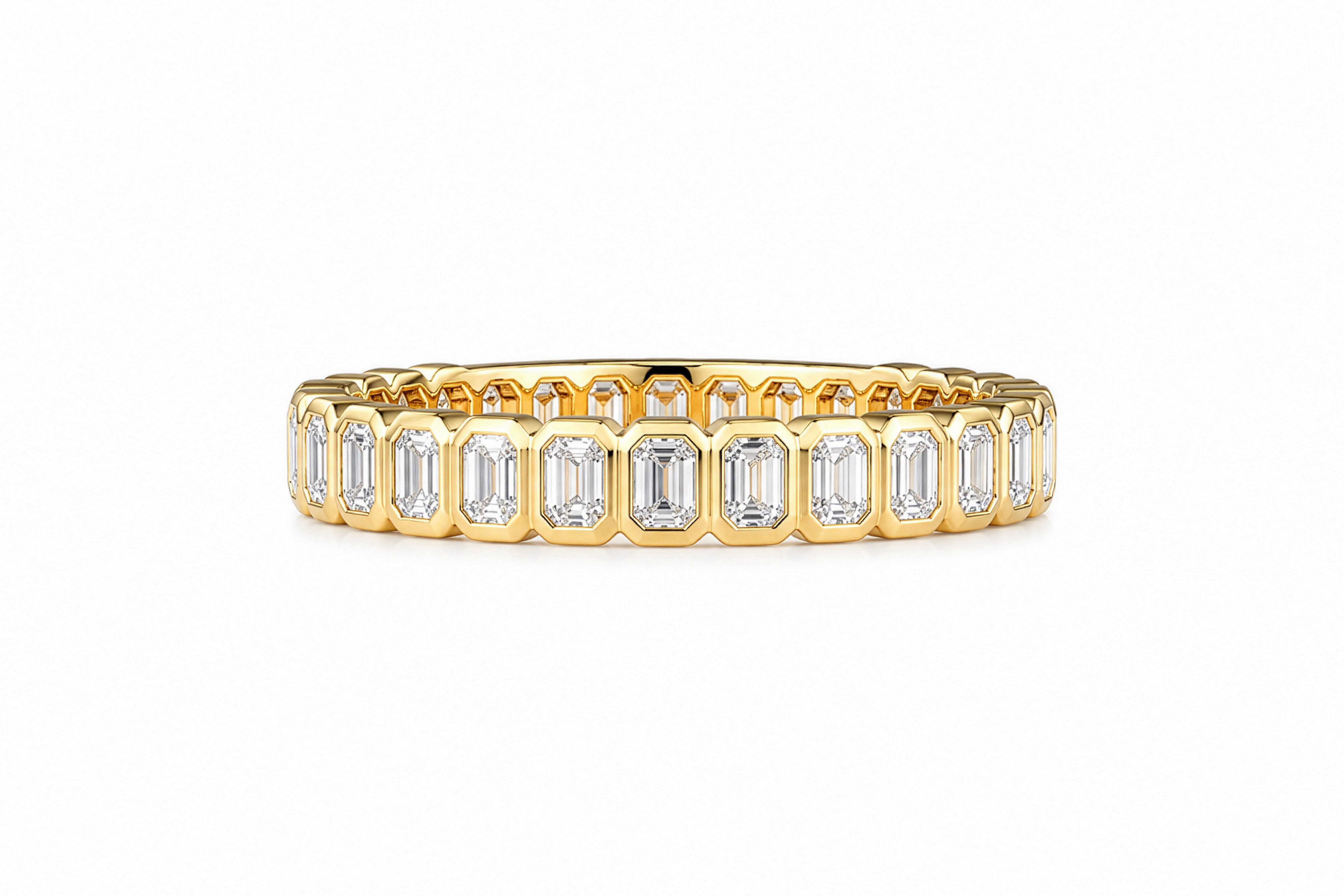 14K Yellow Gold Bezel Set Emerald Lab Grown Diamond 3/4 Way Wedding Band