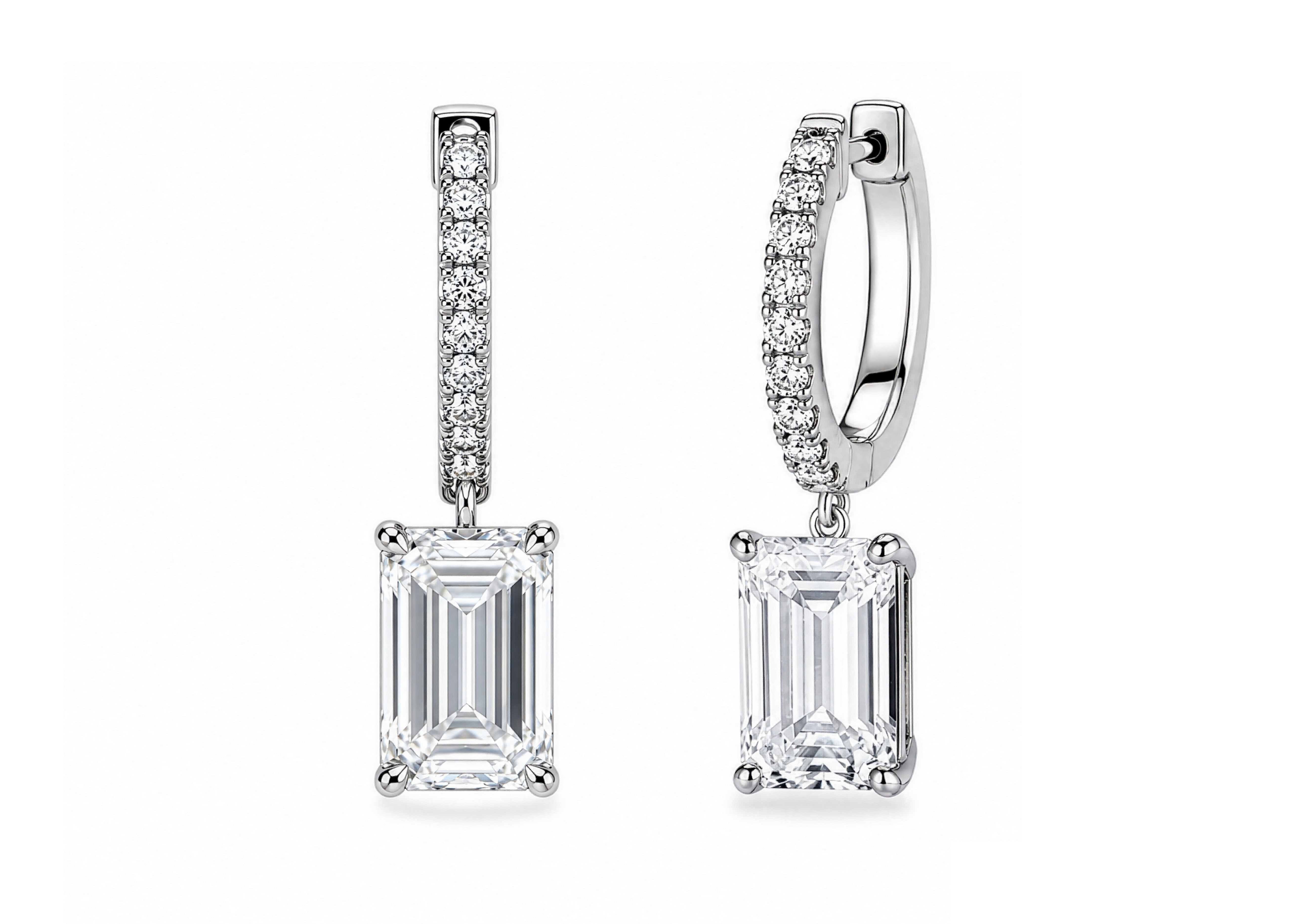 14K White Gold Lab Grown Diamond Accented Huggie Dangle Earrings