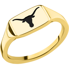 Small Horizontal Rectangle signet ring (12x9mm) in 14K Yellow Gold, with a Thin style band and a Texas Longhorn engraving.