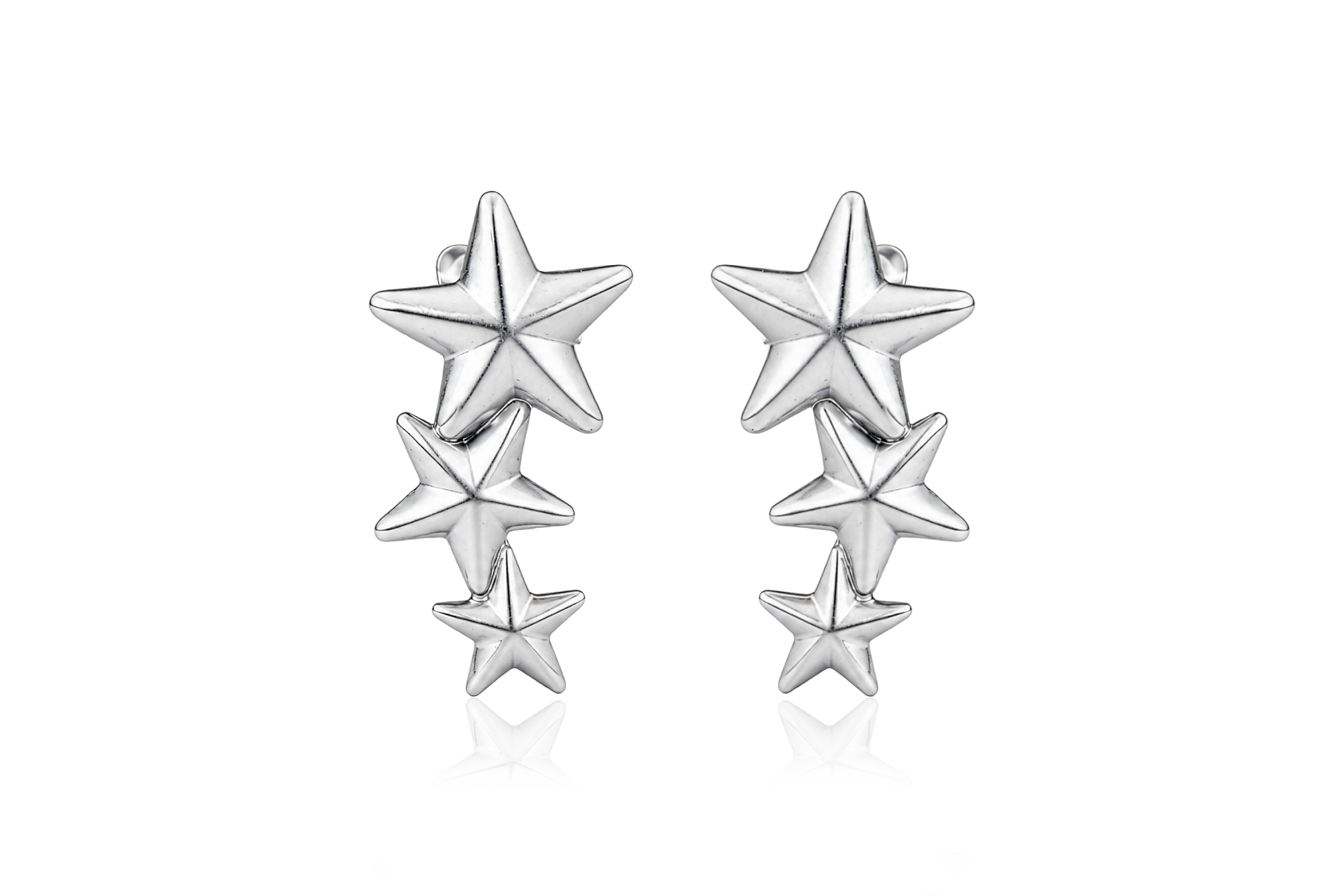 Sterling Silver Triple Star Climber Stud earrings