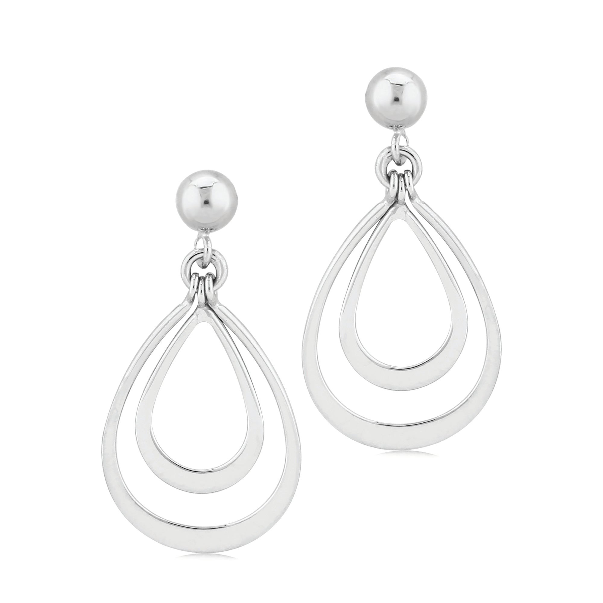 Sterling Silver Double Pear Shape Drop Earrings
