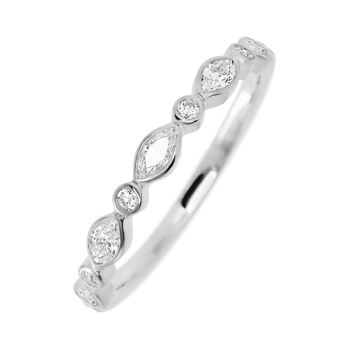 14K White Gold band with 4 Round and 5 Marquise White Lab Diamond having TCW-.56