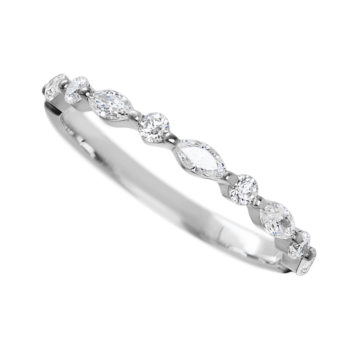 14K White Gold band with 4 Round and 5 Marquise Lab Grown Diamond having TCW-.62