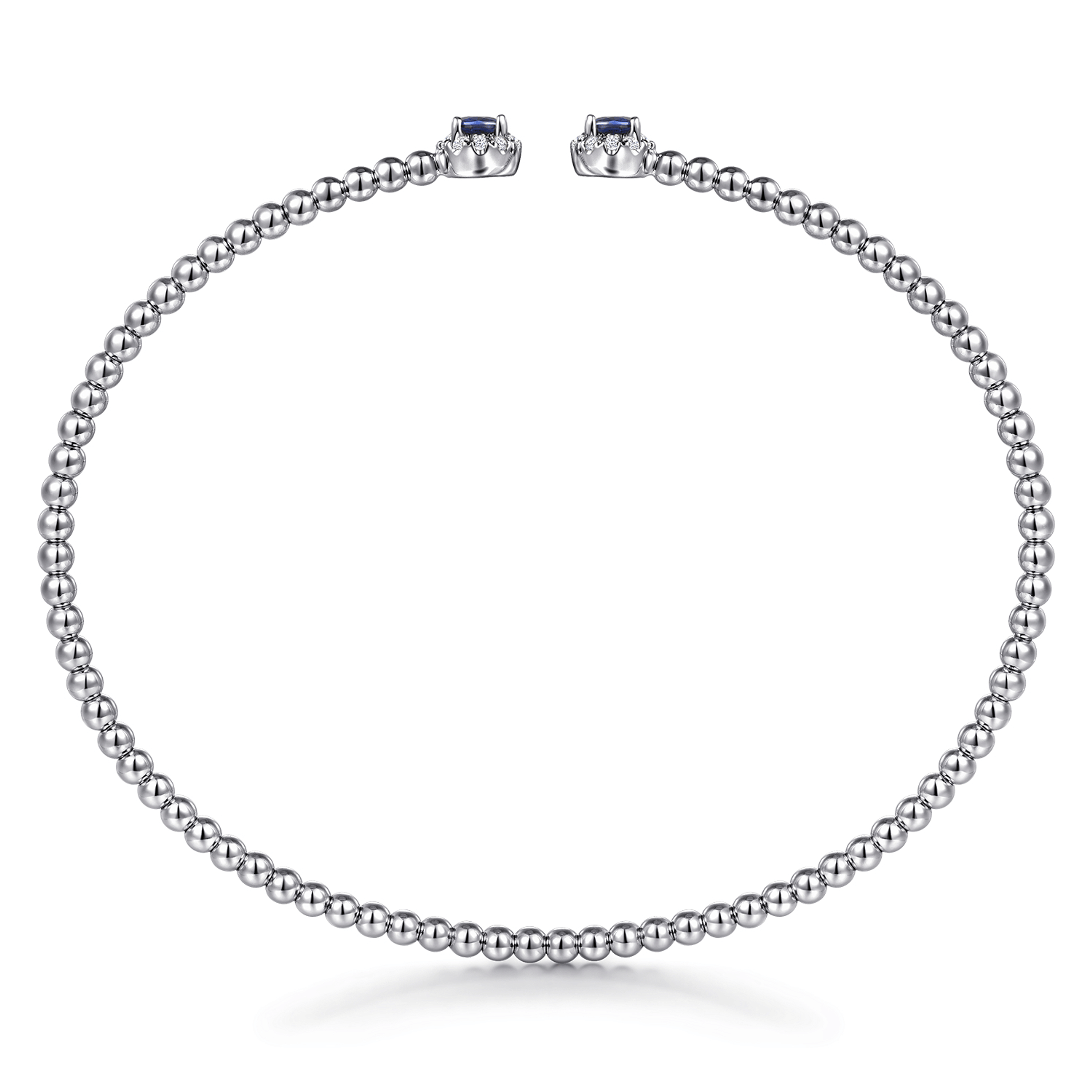 14K White Gold Bujukan Bead Split Cuff Bracelet with Sapphire and Diamond