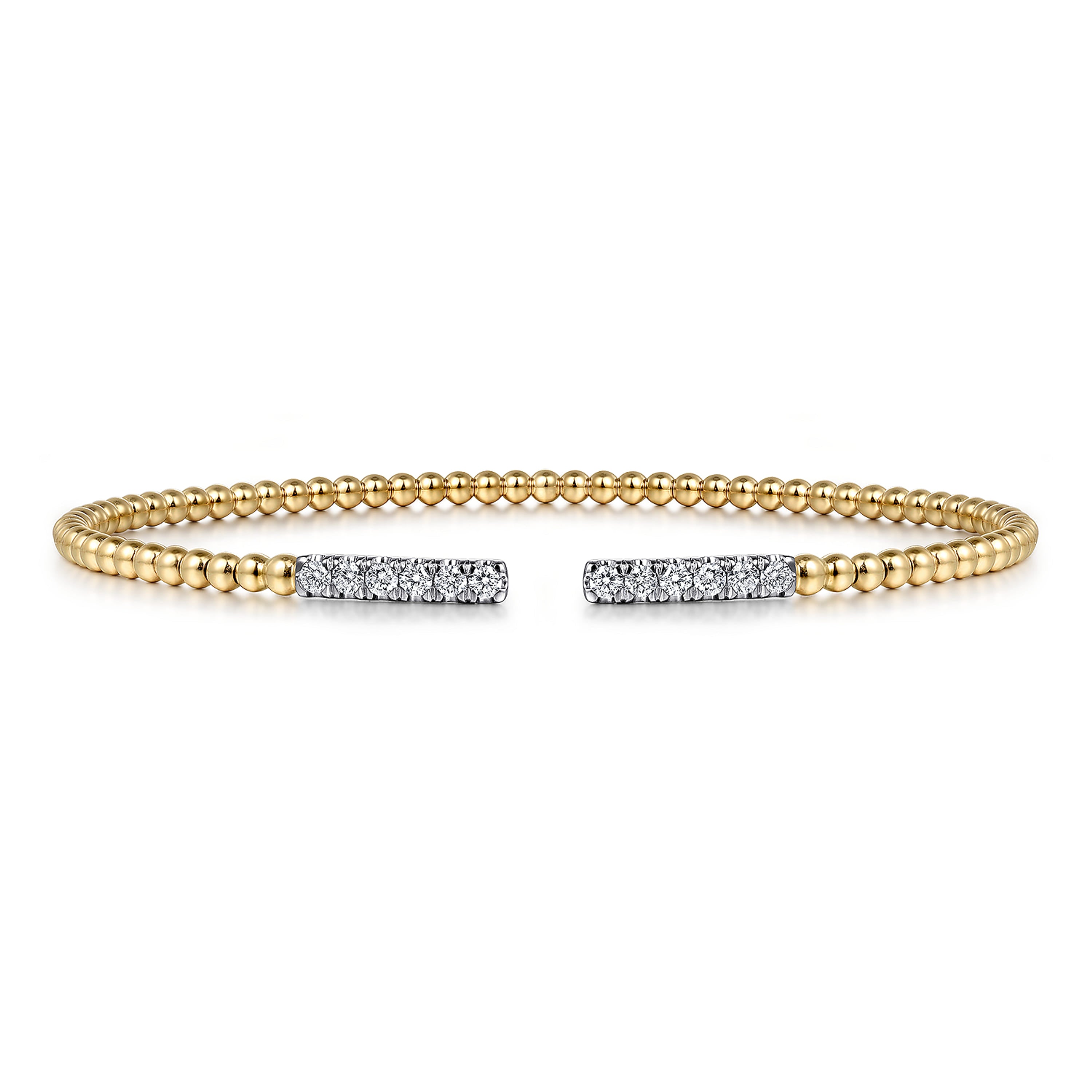 14K Yellow Gold Beaded Diamond Open Bangle Bracelet- Bujukan