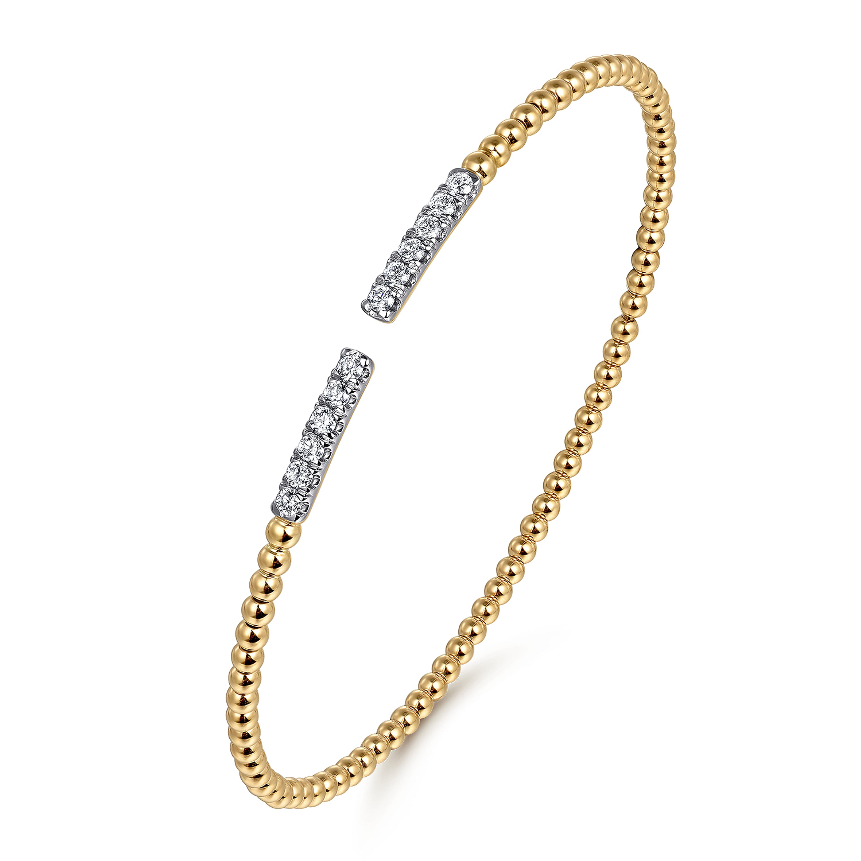 14K Yellow Gold Beaded Diamond Open Bangle Bracelet- Bujukan