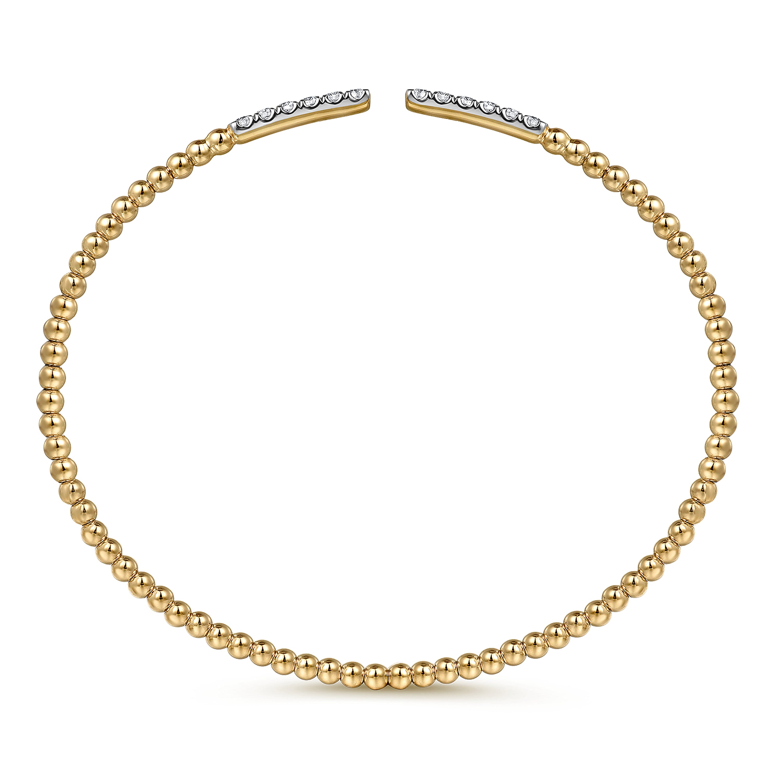14K Yellow Gold Beaded Diamond Open Bangle Bracelet- Bujukan