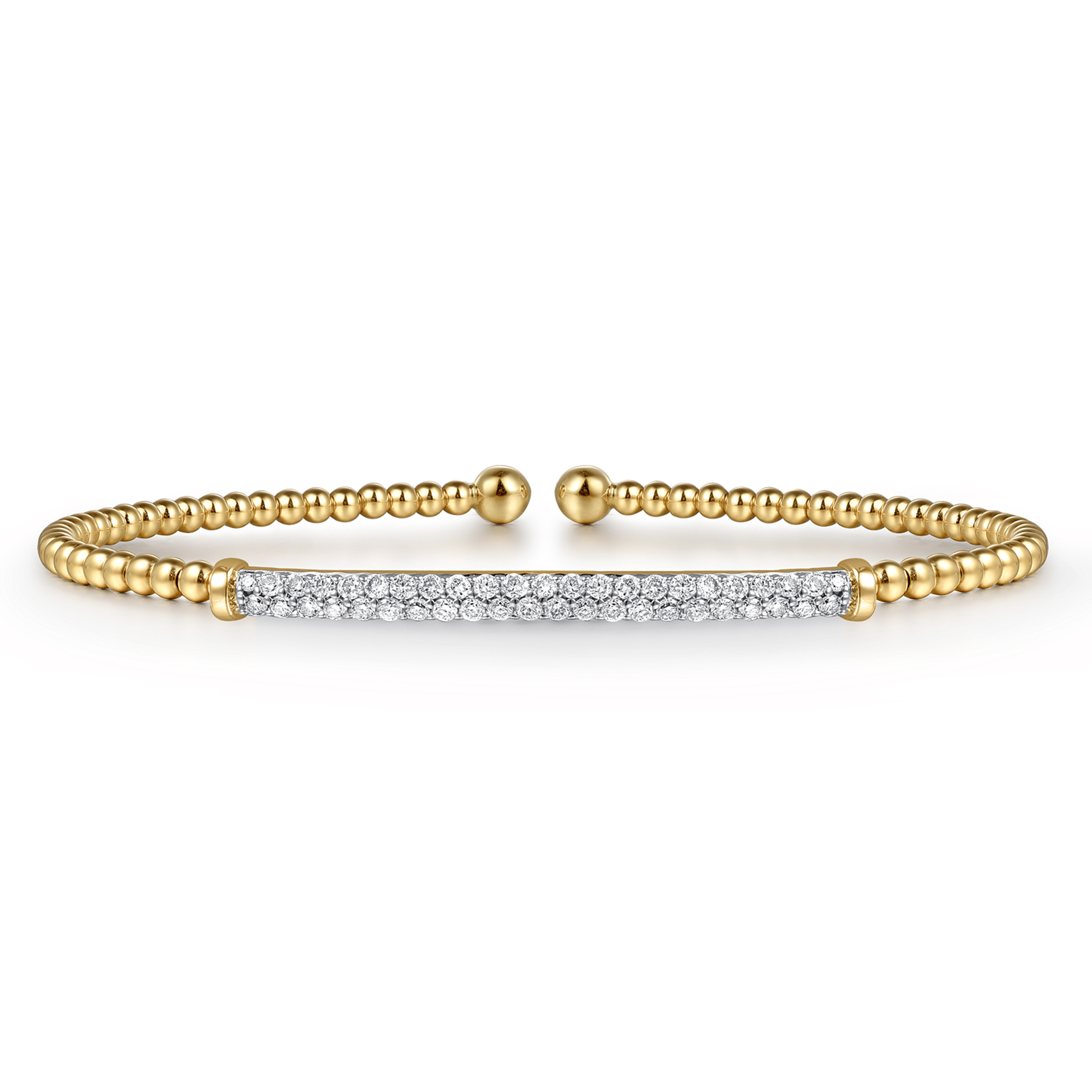 14K Yellow Gold Diamond Bar Cuff Bangle Bracelet