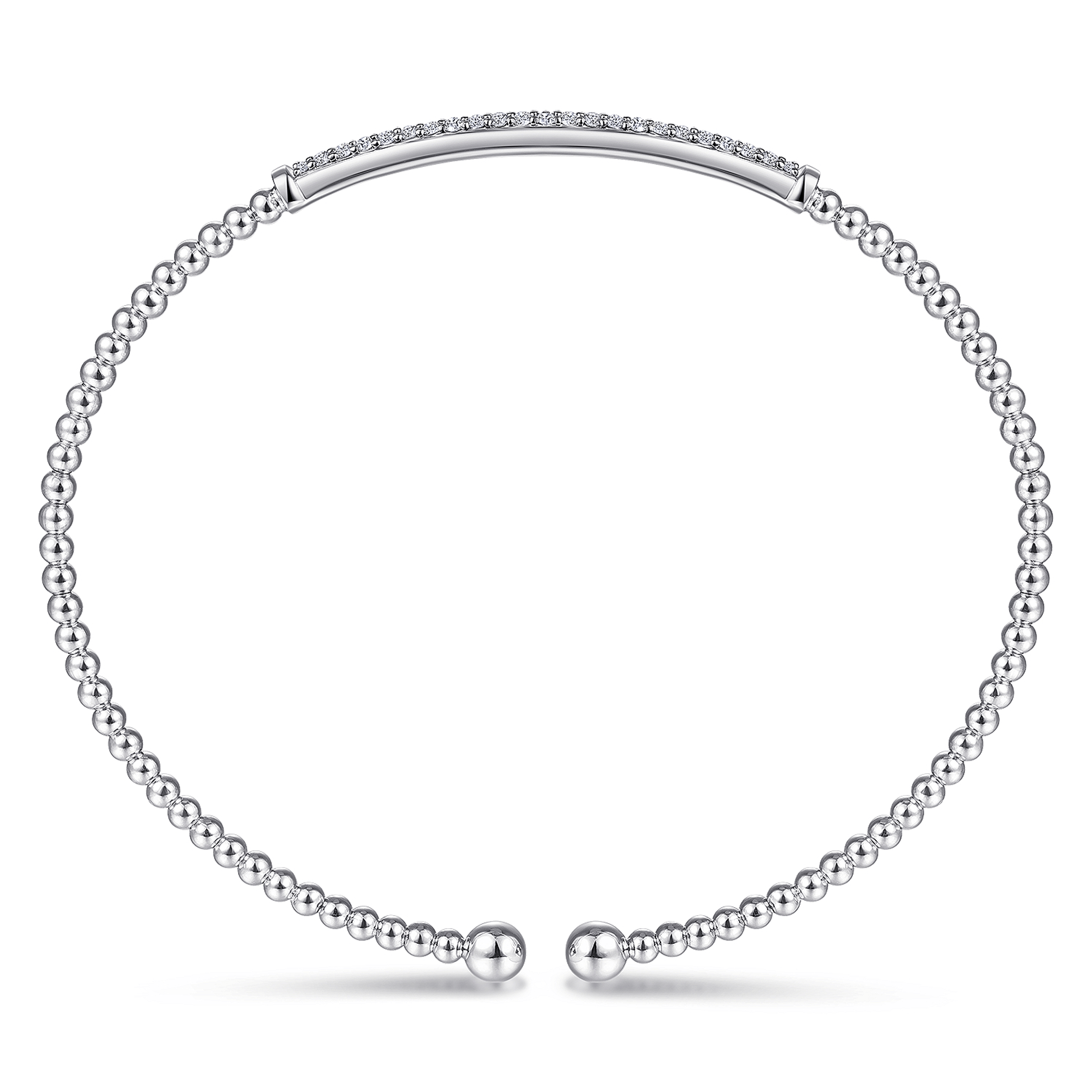 14K White Gold Bujukan Split Cuff Bracelet with Diamond Pave Bar