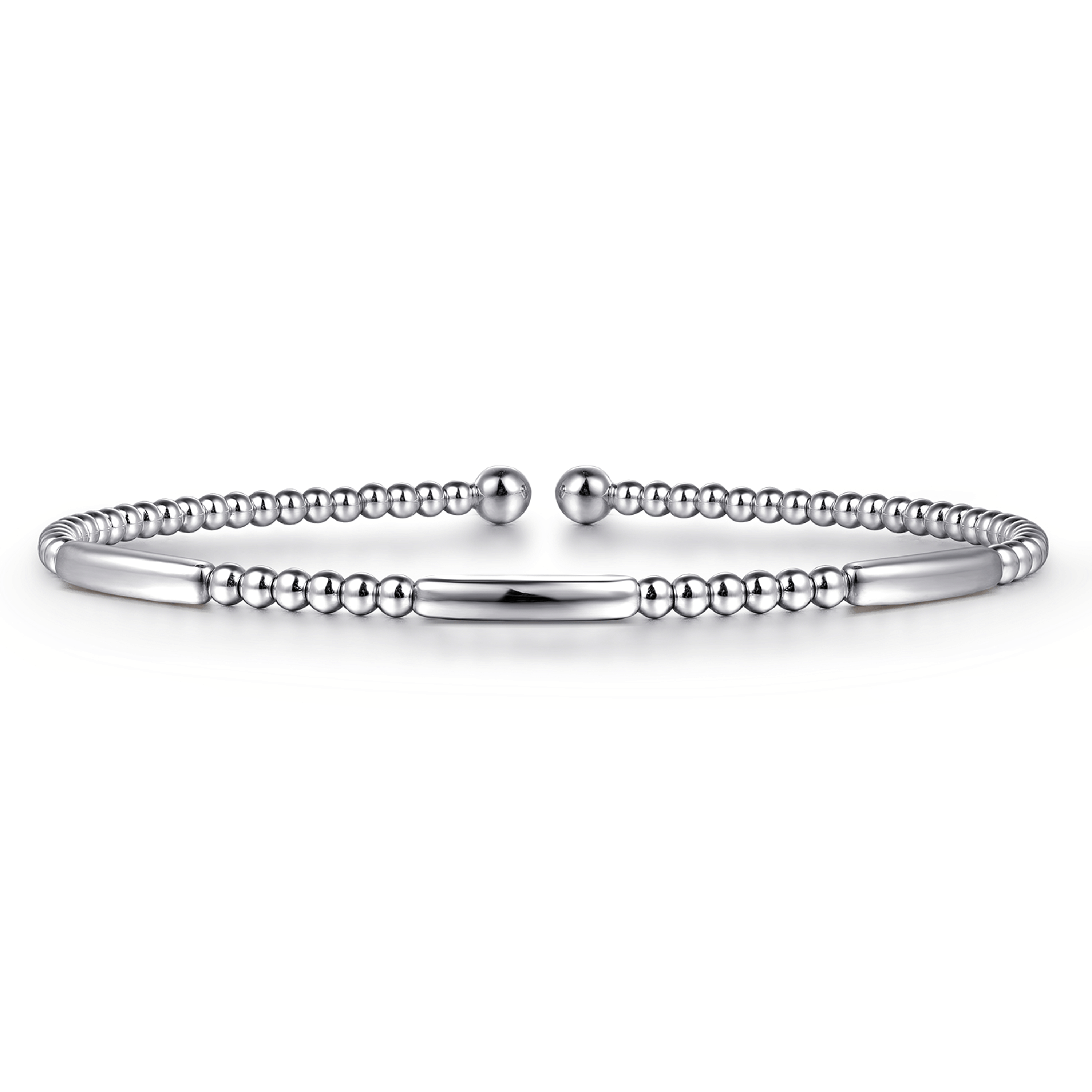 14K White Gold Bujukan Bead Open Bangle