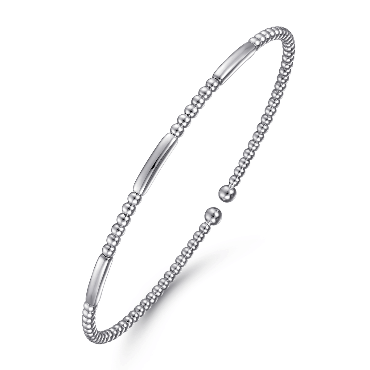 14K White Gold Bujukan Bead Open Bangle