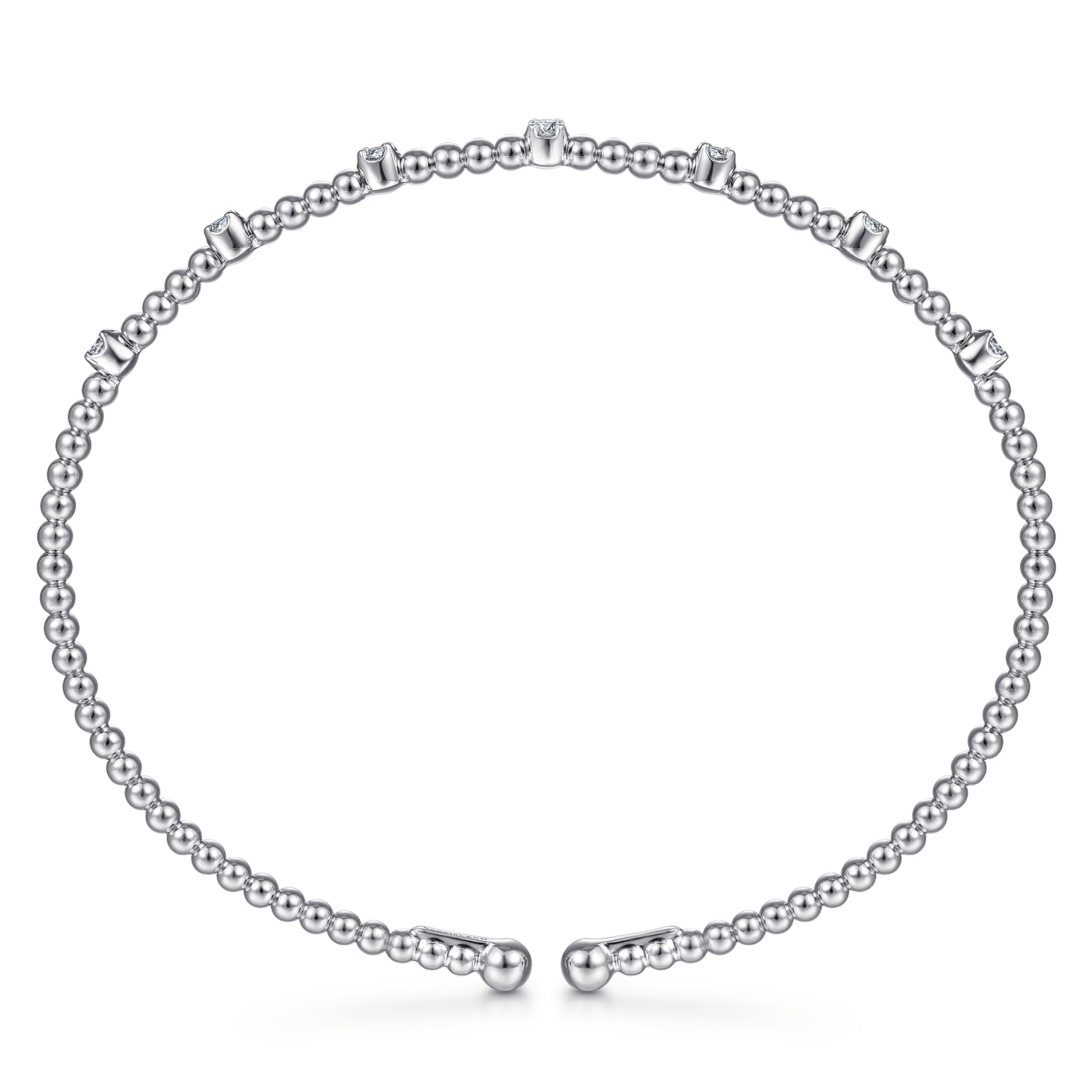 14K White Gold Bujukan Bead Cuff Bracelet with Diamond Stations