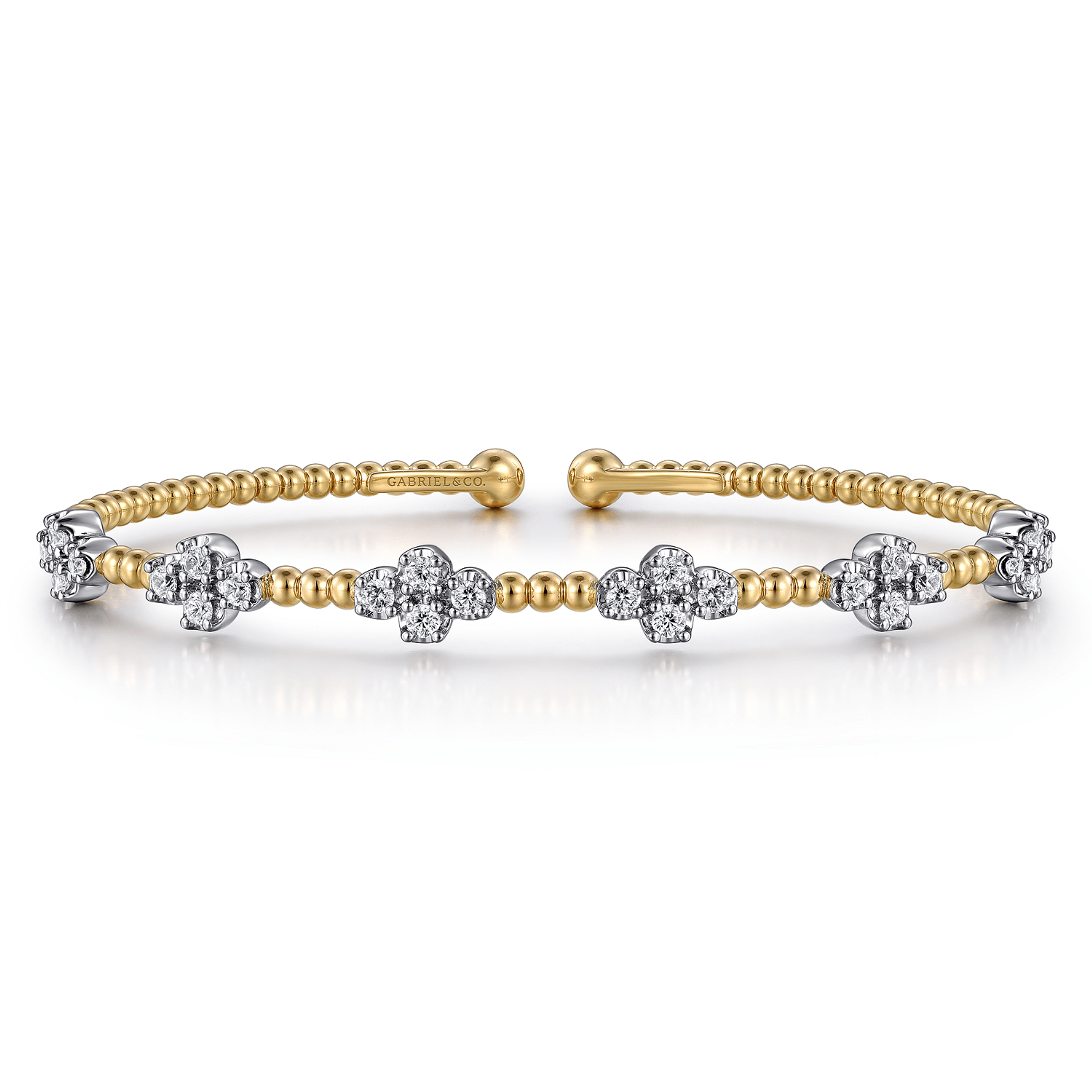 14K White Yellow Gold Beaded Diamond Cuff Bangle Bracelet Bujukan