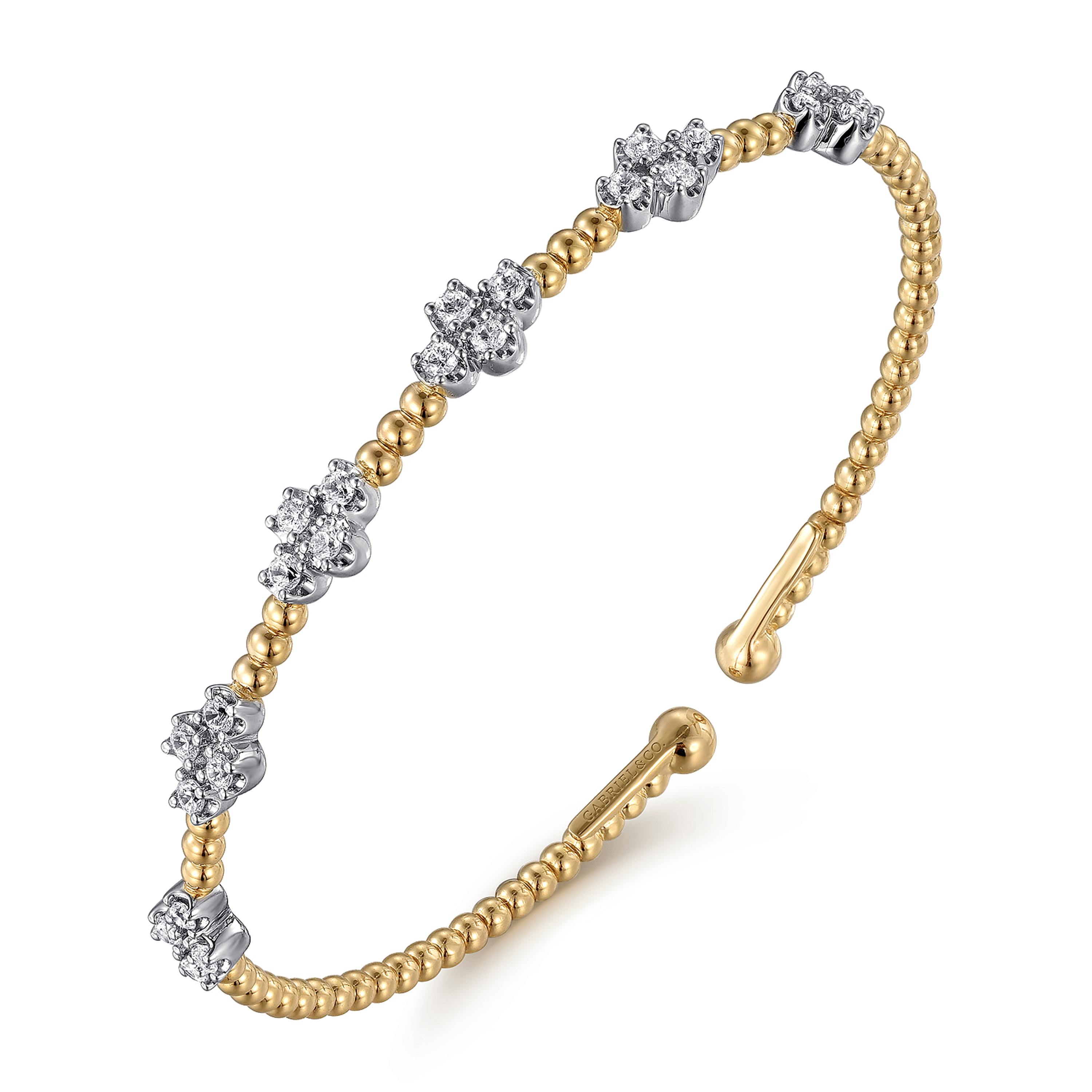 14K White Yellow Gold Beaded Diamond Cuff Bangle Bracelet Bujukan