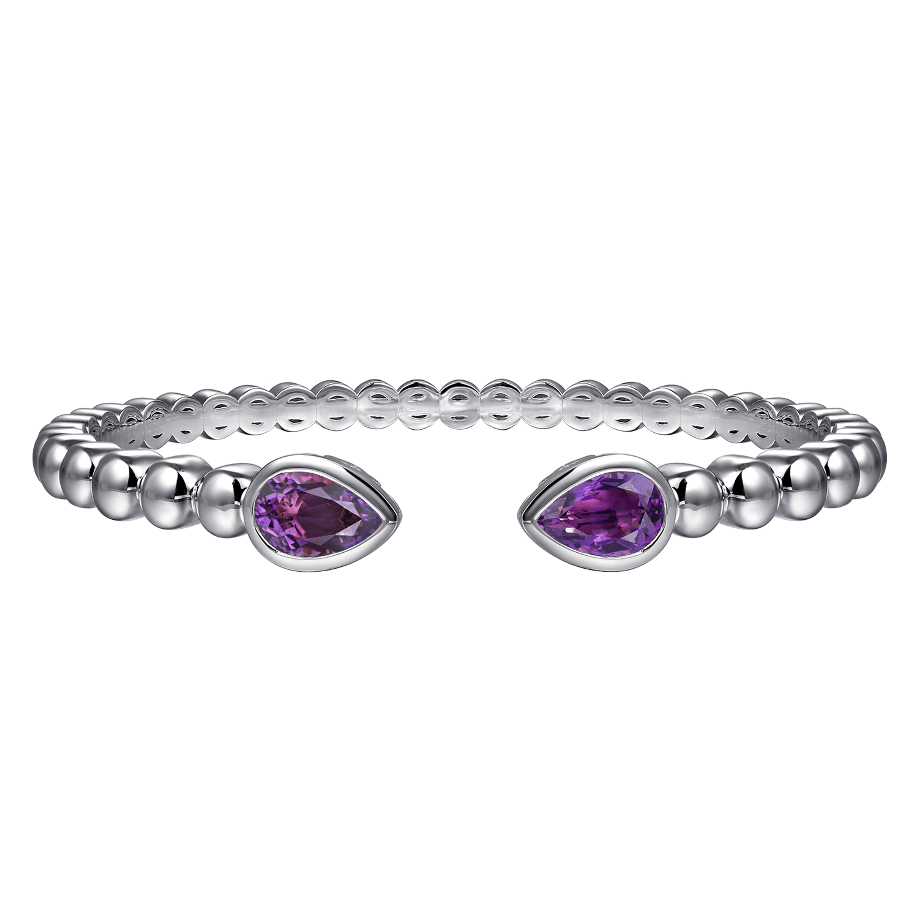925 Sterling Silver Bujukan and Pear Shape Amethyst Split Bangle Bracelet