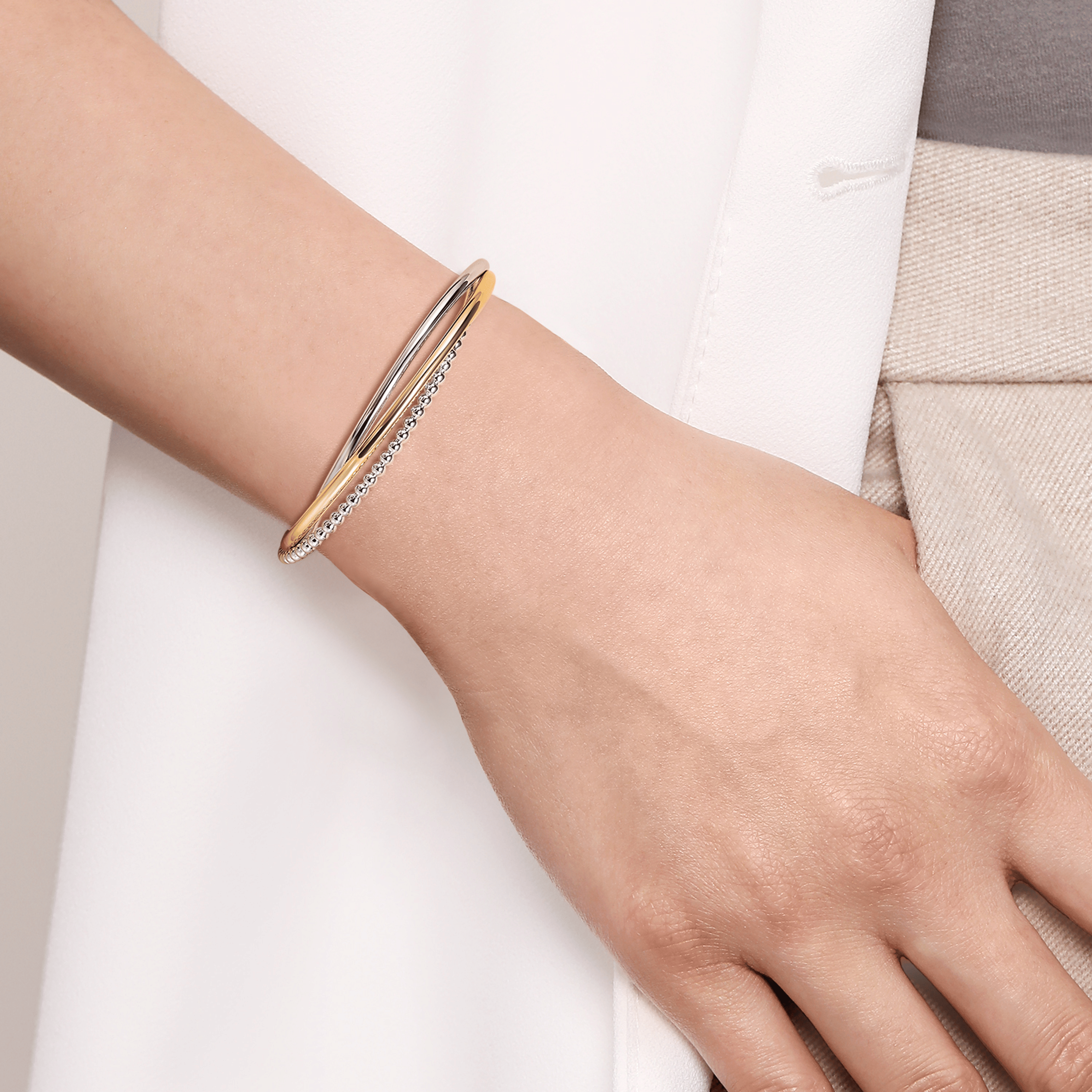 925 Sterling Silver and 14K Yellow Gold Bujukan Twisted Bangle Bracelet