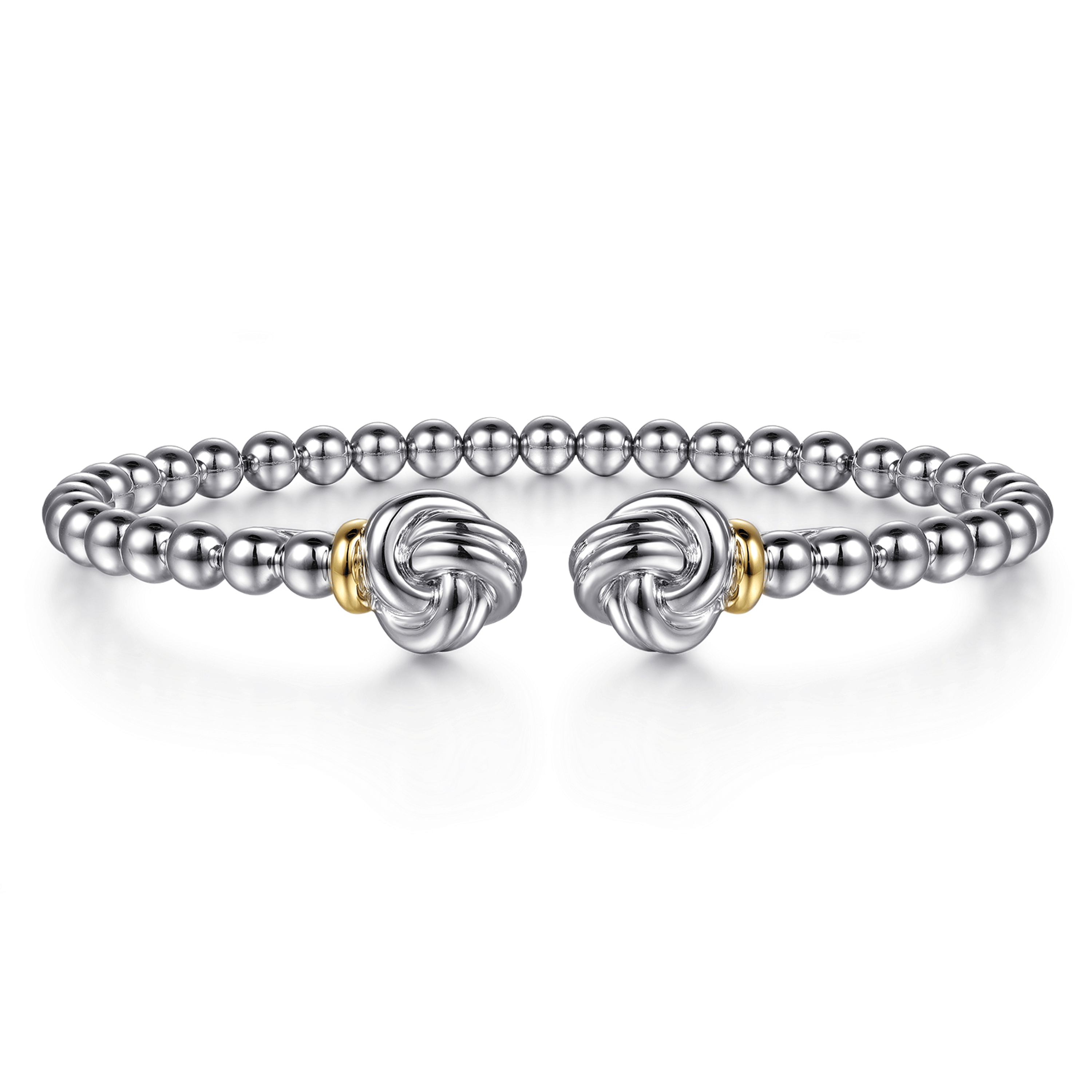 14K Yellow Gold and 925 Sterling Silver Knot Bujukan Open Bangle Bracelet
