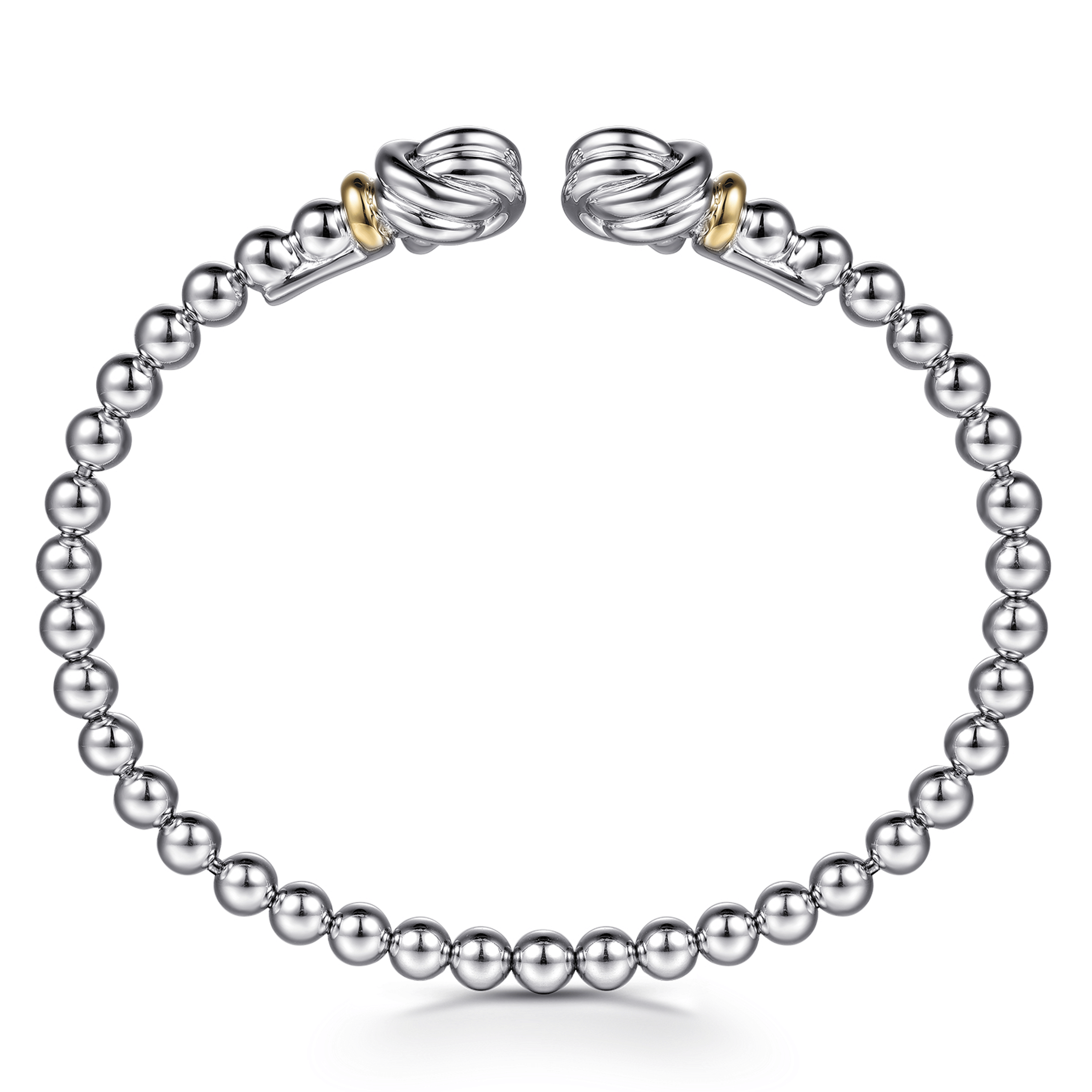 14K Yellow Gold and 925 Sterling Silver Knot Bujukan Open Bangle Bracelet