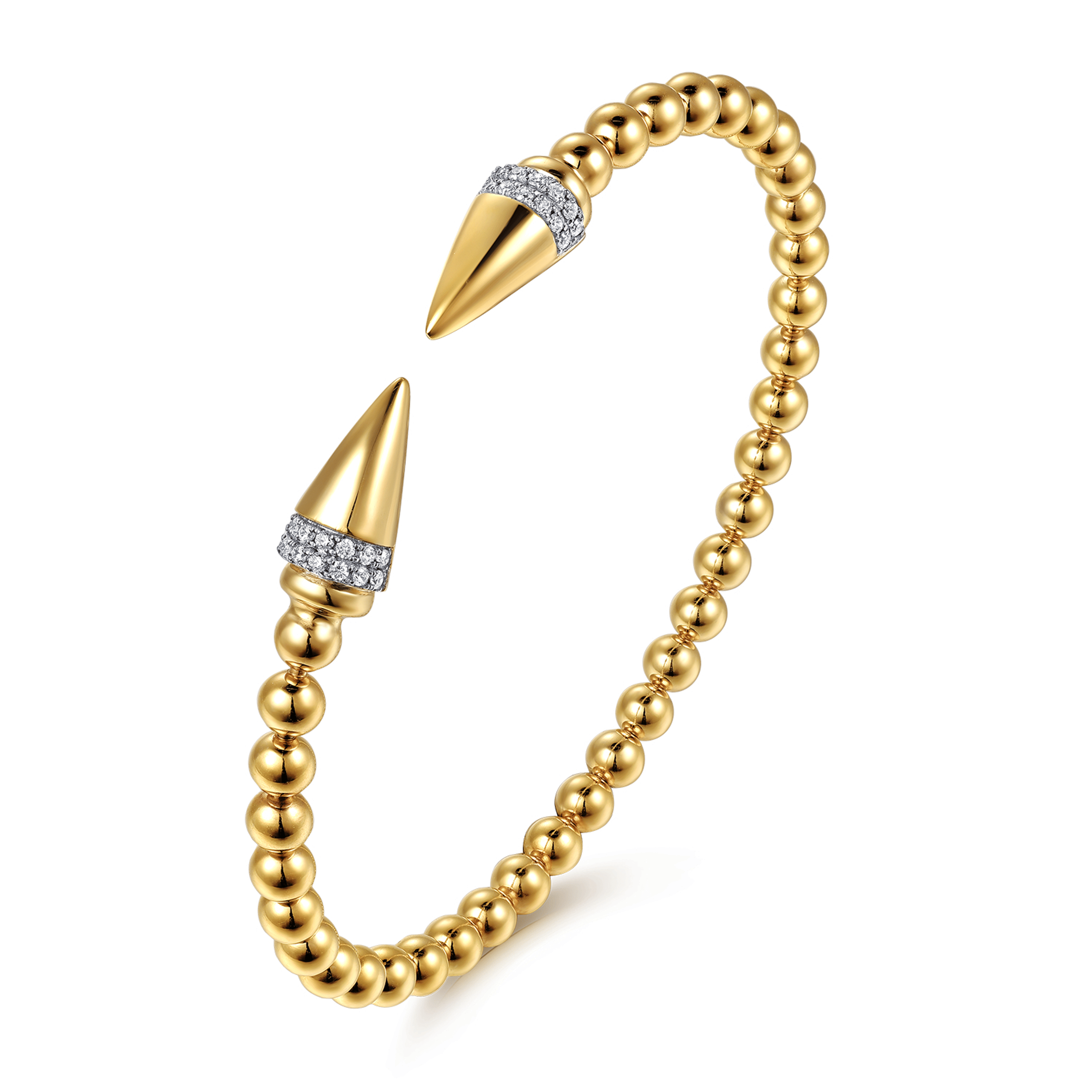 14K Yellow Gold Bujukan Diamond Spike Open Bangle Bracelet