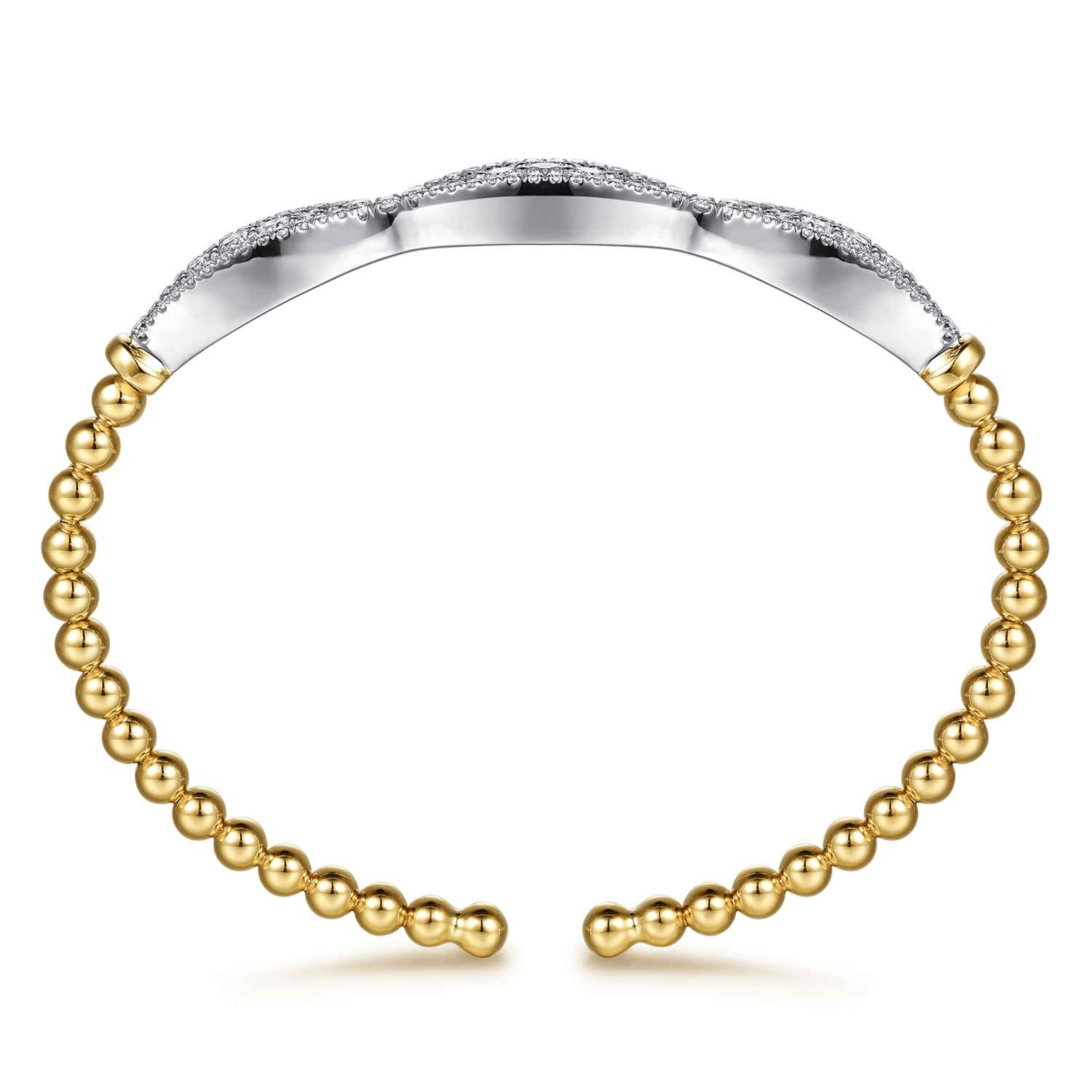 14K Yellow White Gold Natural Diamond Accent Limited edition Bujukan Bead Bangle Bracelet