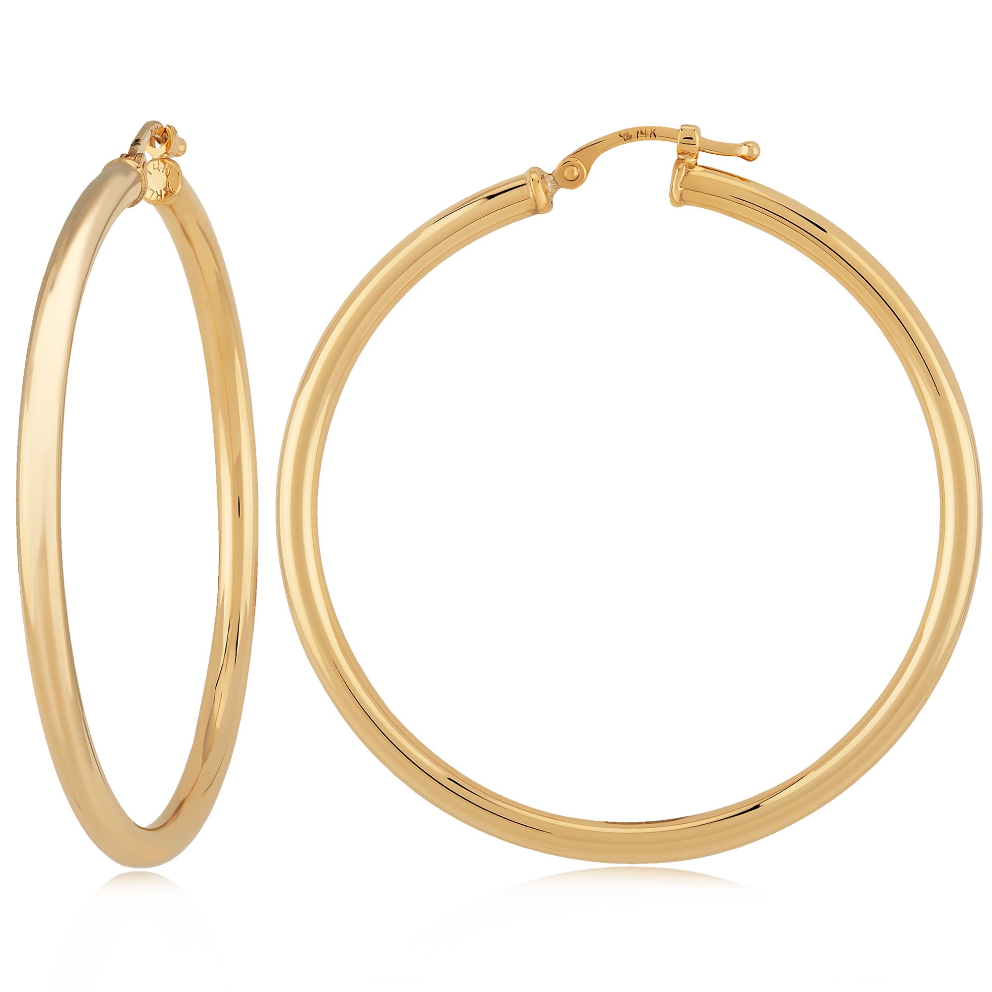 14K Yellow Gold Medium Polished Hoop Earrings