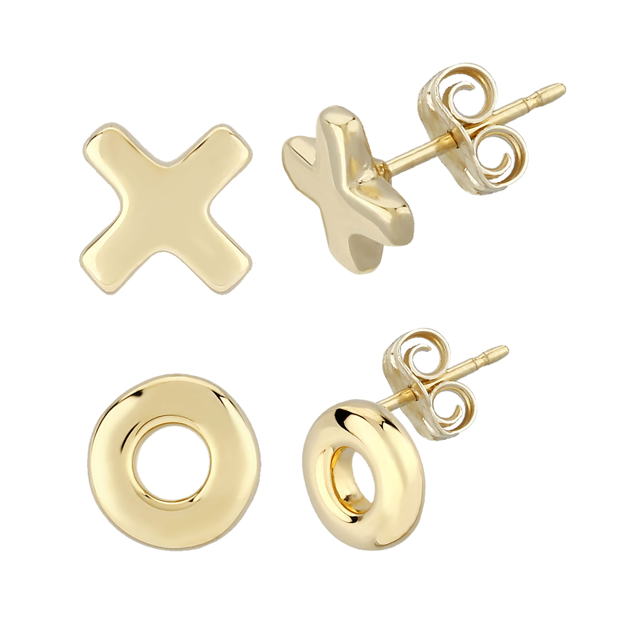 14K Yellow Gold 8MM Flat Hug and Kiss Stud Earring