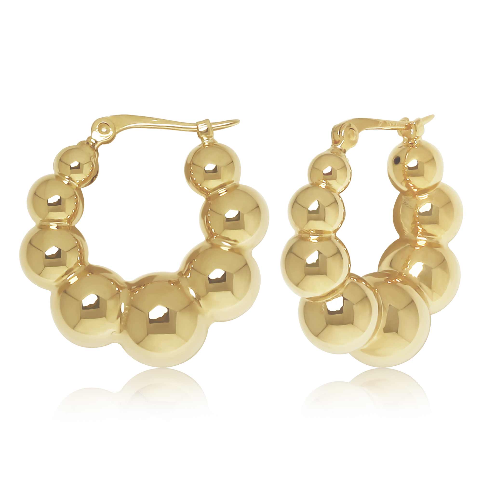 14K Yellow Gold Tapered Ball Hoop Earrings