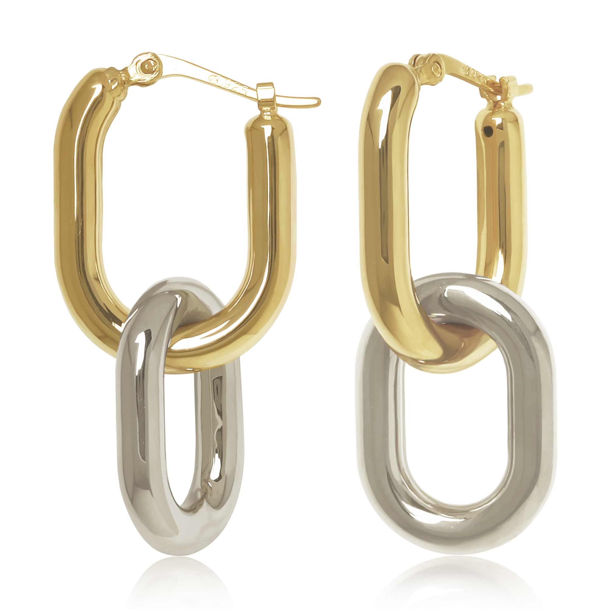 14K Yellow and White Gold Double Oval Interlocking Hoop Earrings