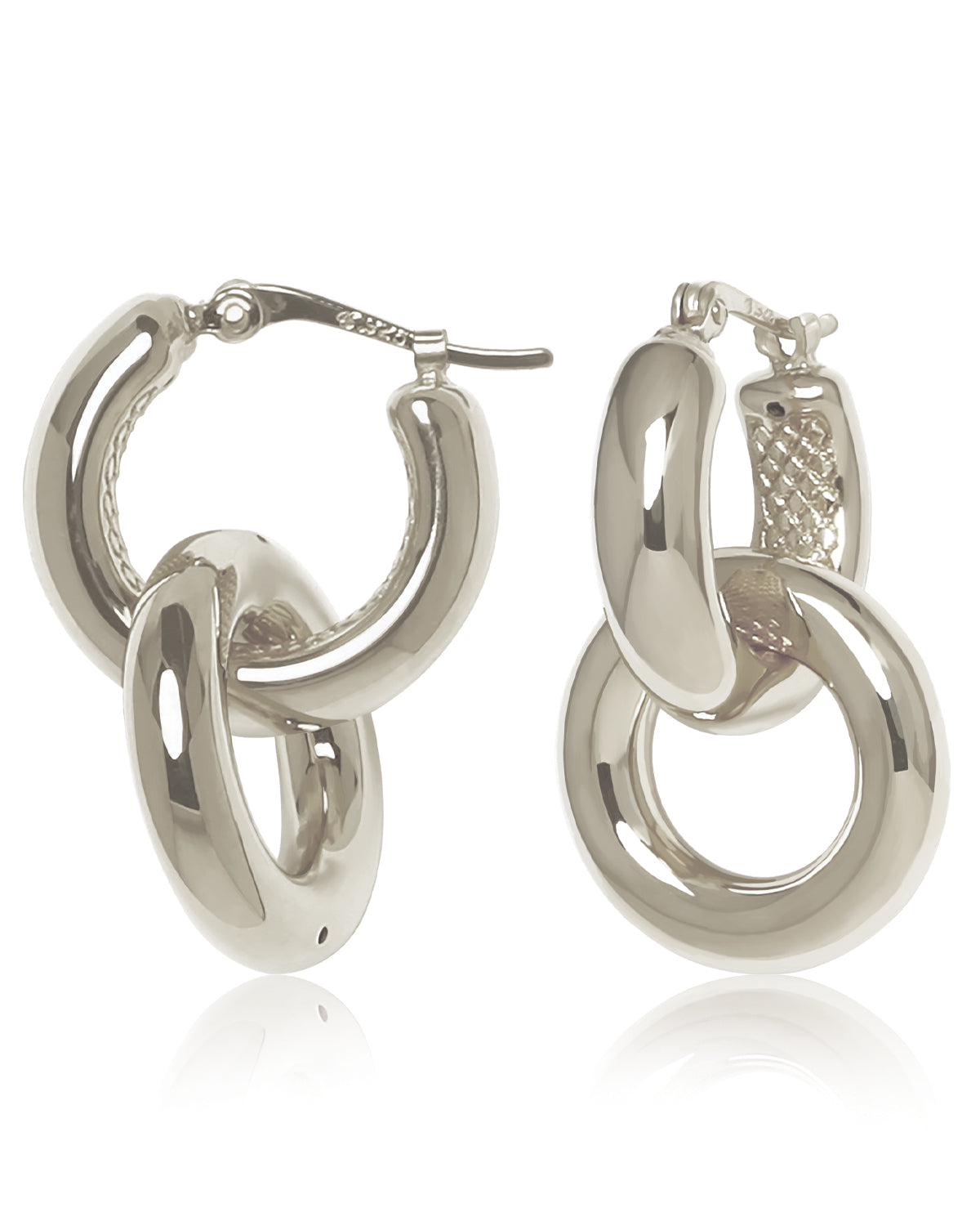 Sterling Silver Chubby Donut Drop Hoop Earrings