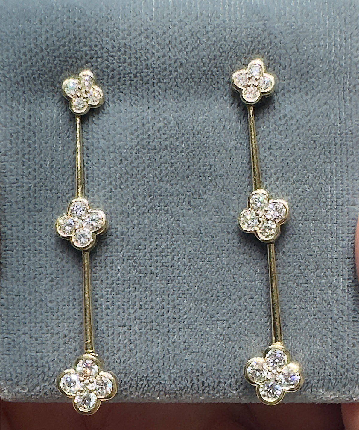 Diamond Dangle Earrings 14k Yellow Gold 30 Diamonds 1.50 carats total weight