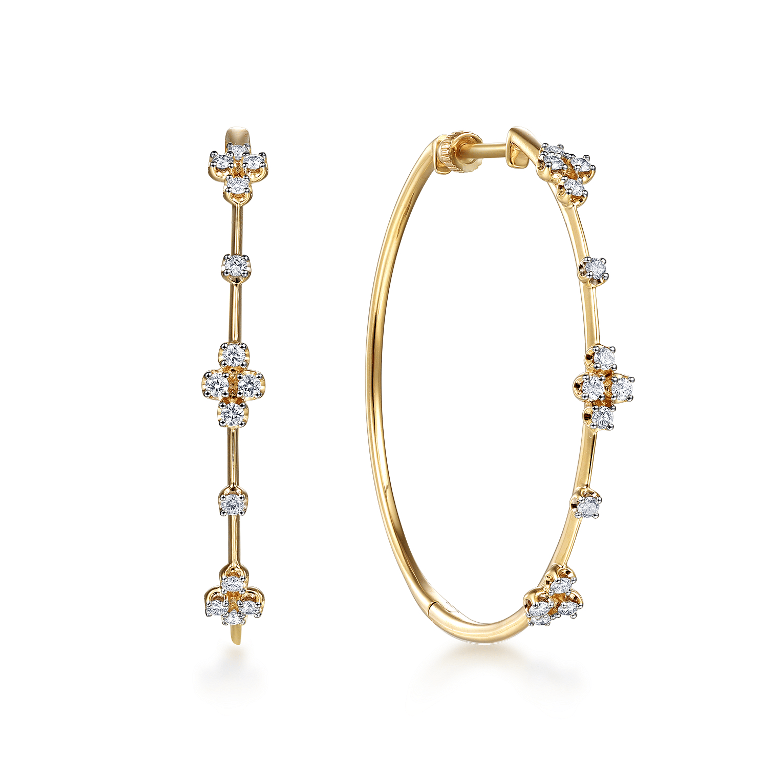14K Yellow Gold Diamond Classic Hoop Earrings