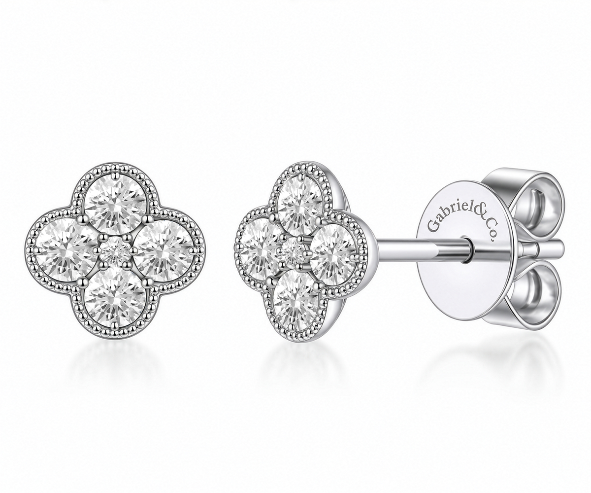 14K White Diamond Cluster Earrings