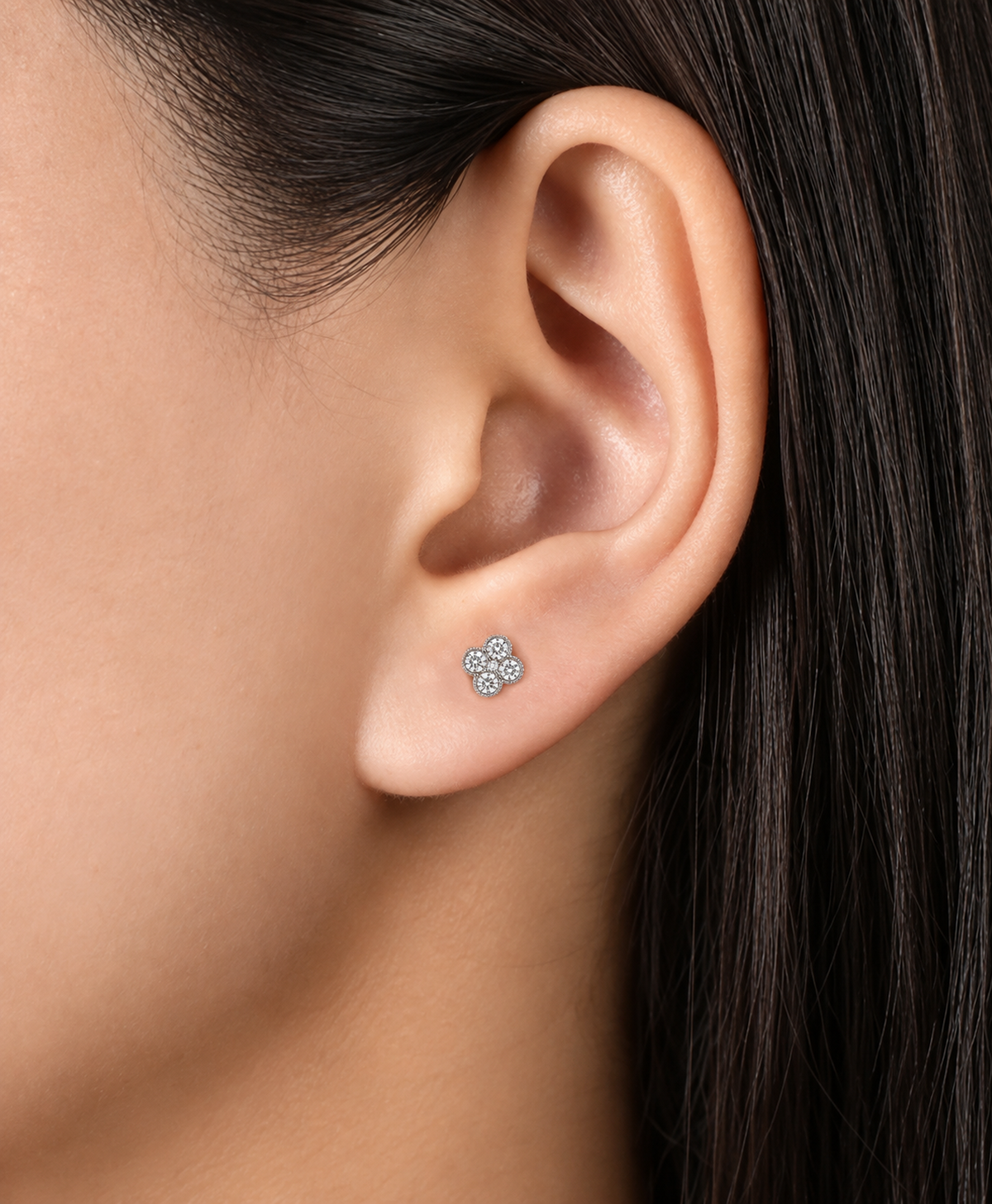 14K White Diamond Cluster Earrings