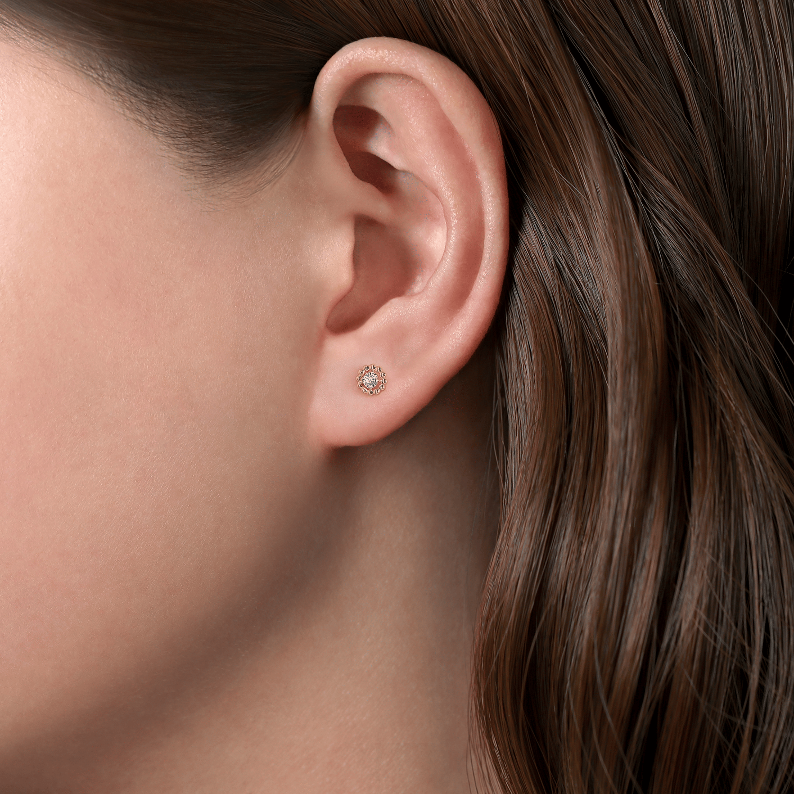 14K Yellow-White Gold Diamond Stud Earrings-Bujukan