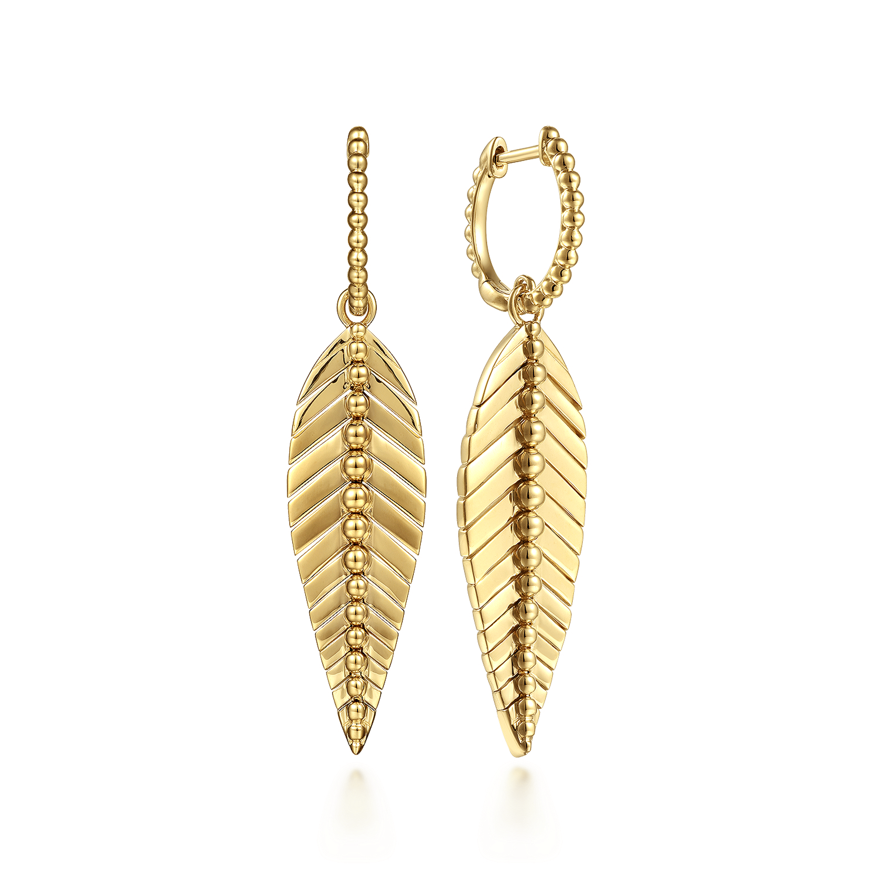 Floral - 14K Yellow Gold Huggie Drop Earrings